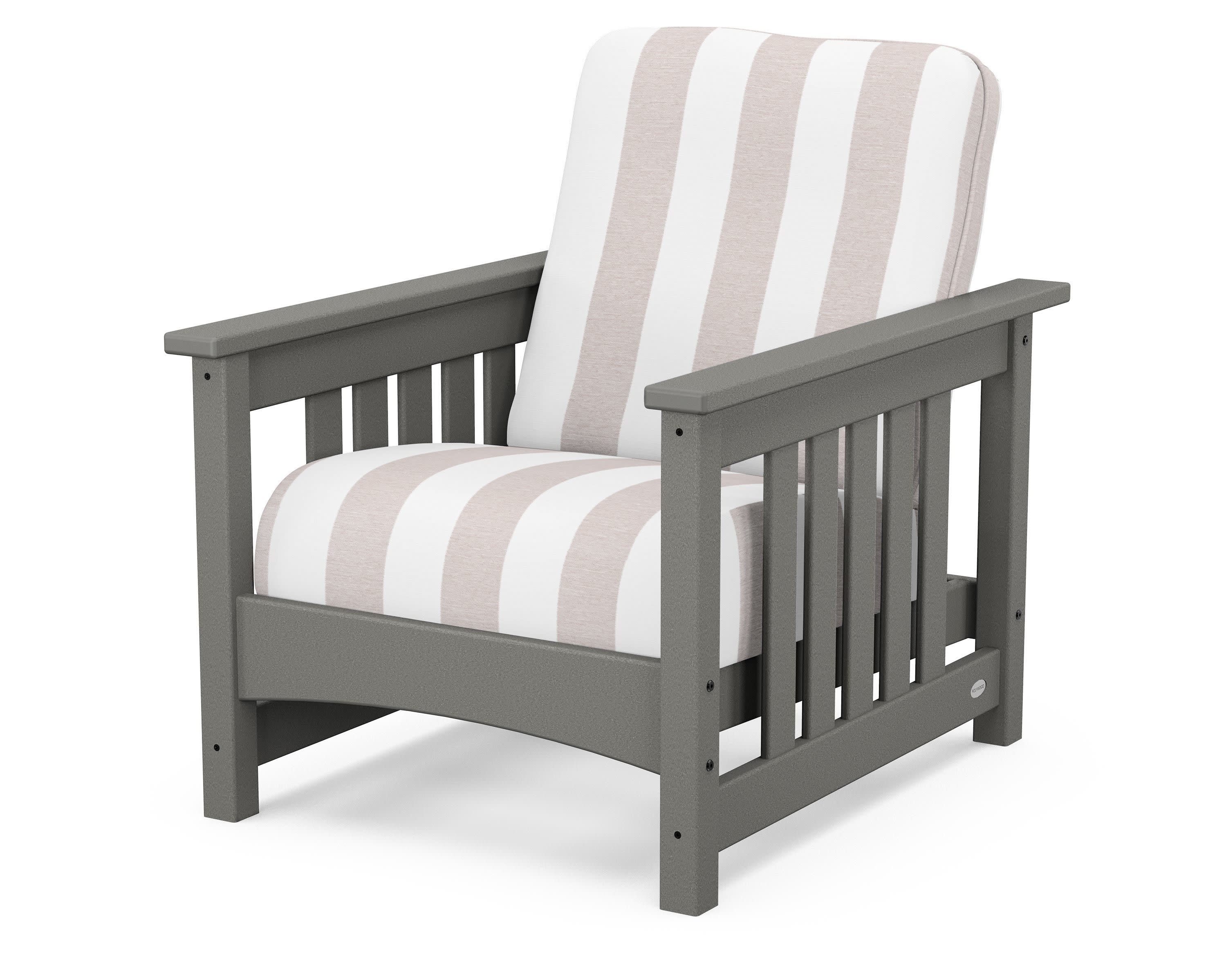 Club Mission Chair in Slate Grey / Cabana Stripe Dune Burlap