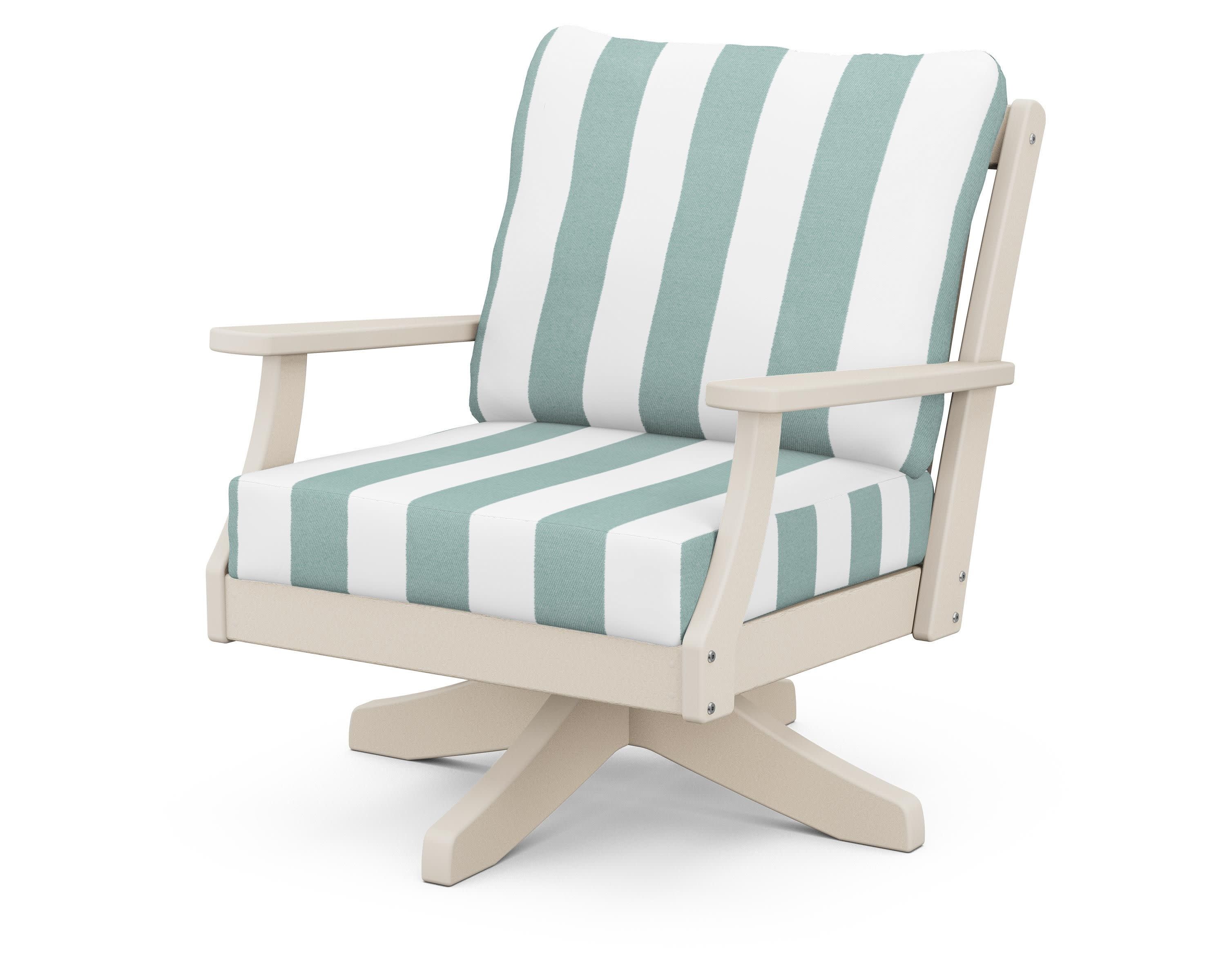 Braxton Deep Seating Swivel Chair in Sand / Cabana Stripe Glacier Spa