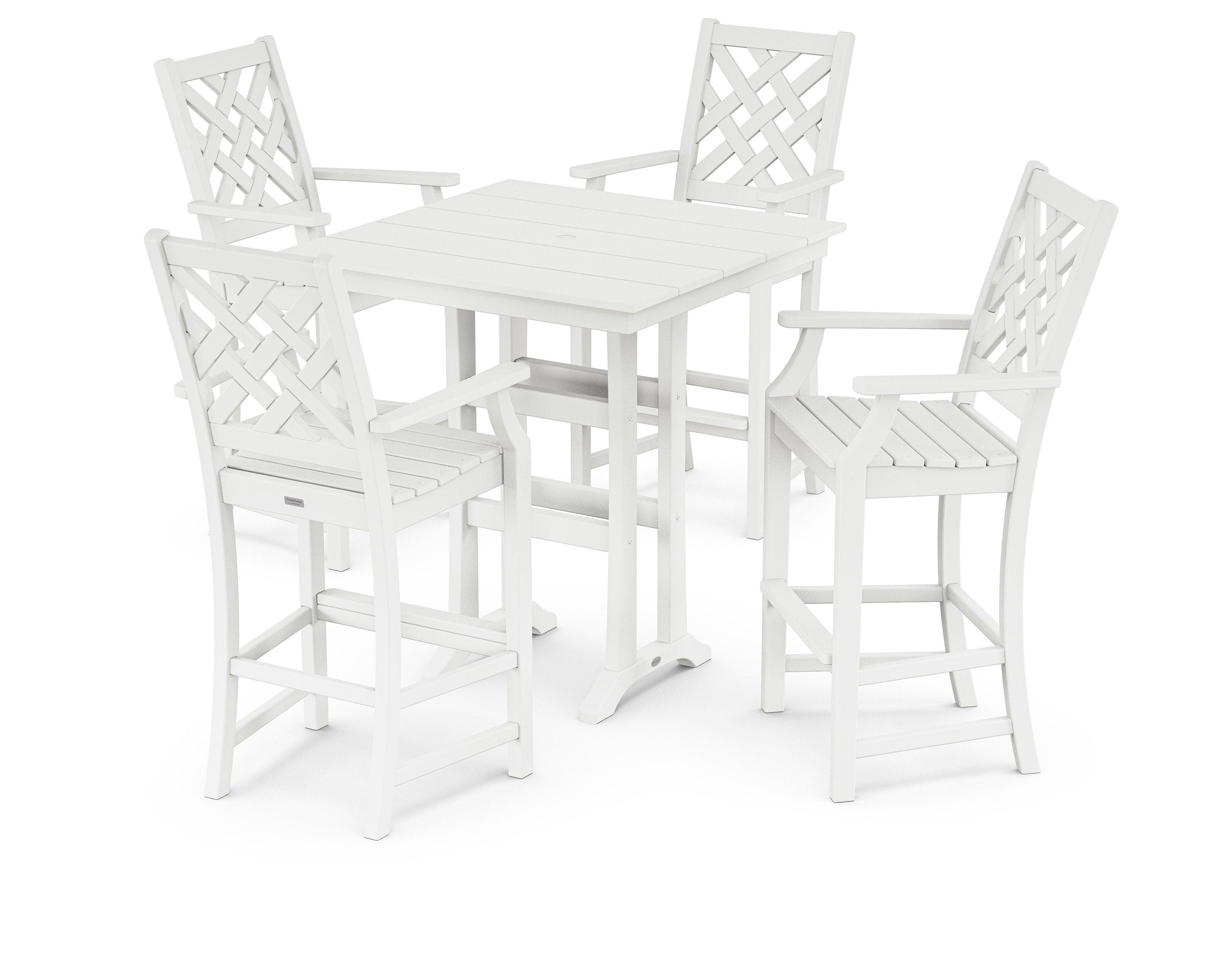 Wovendale 5-Piece Farmhouse Bar Set with Trestle Legs in White