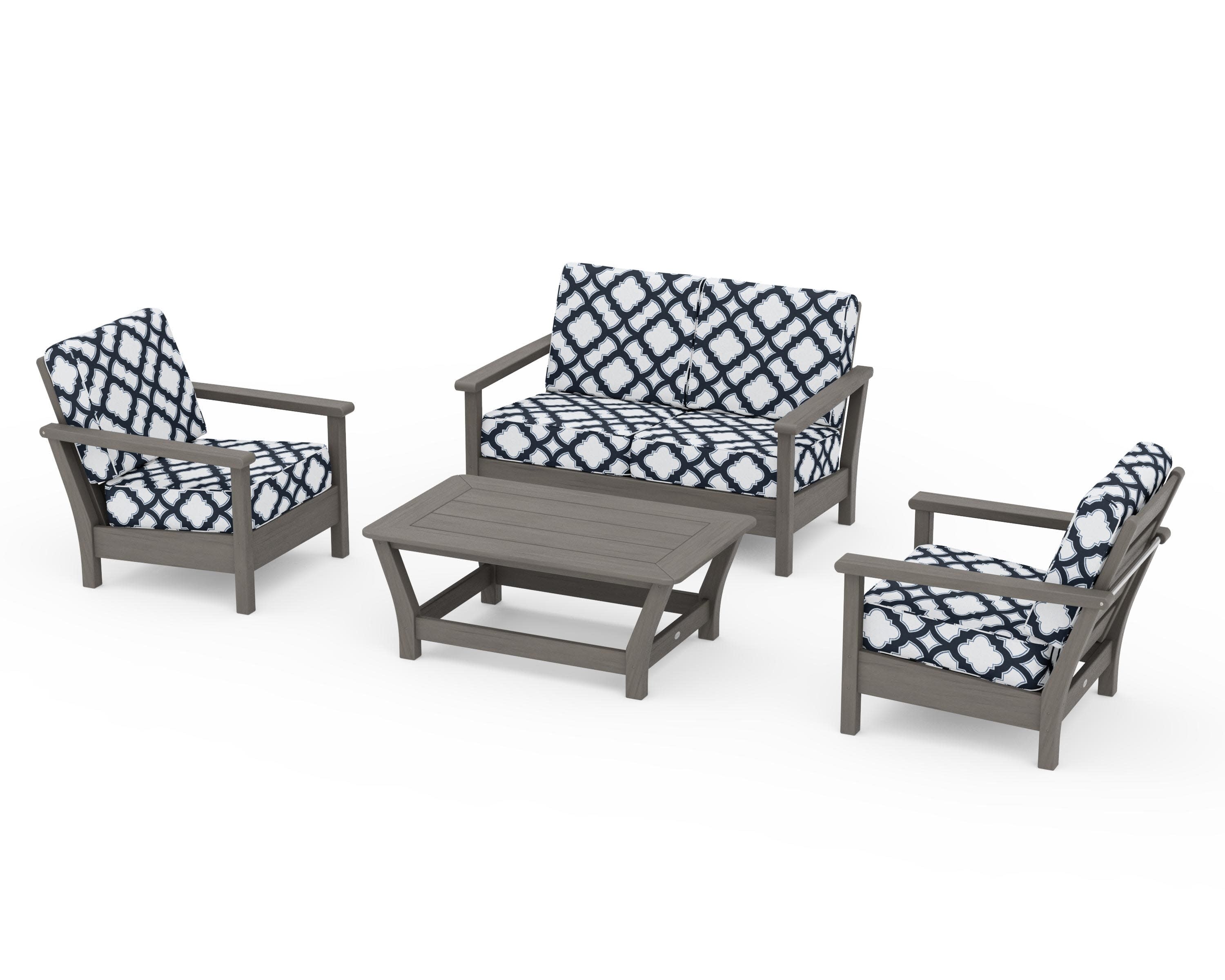 Harbour 4-Piece Deep Seating Set in Driftwood / Trellis Marine Indigo