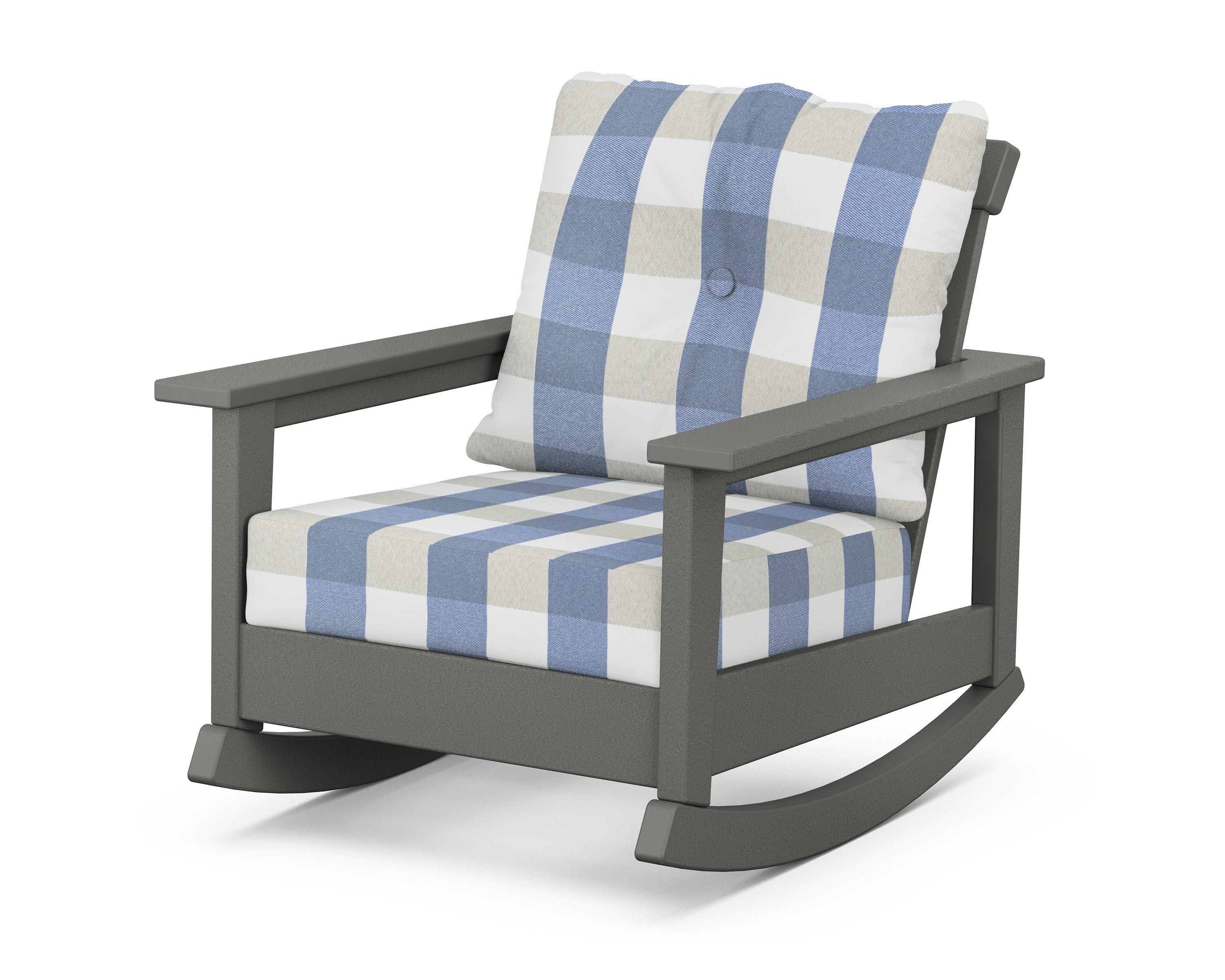 Prescott Deep Seating Rocking Chair in Slate Grey / Buffalo Plaid Sky Blue