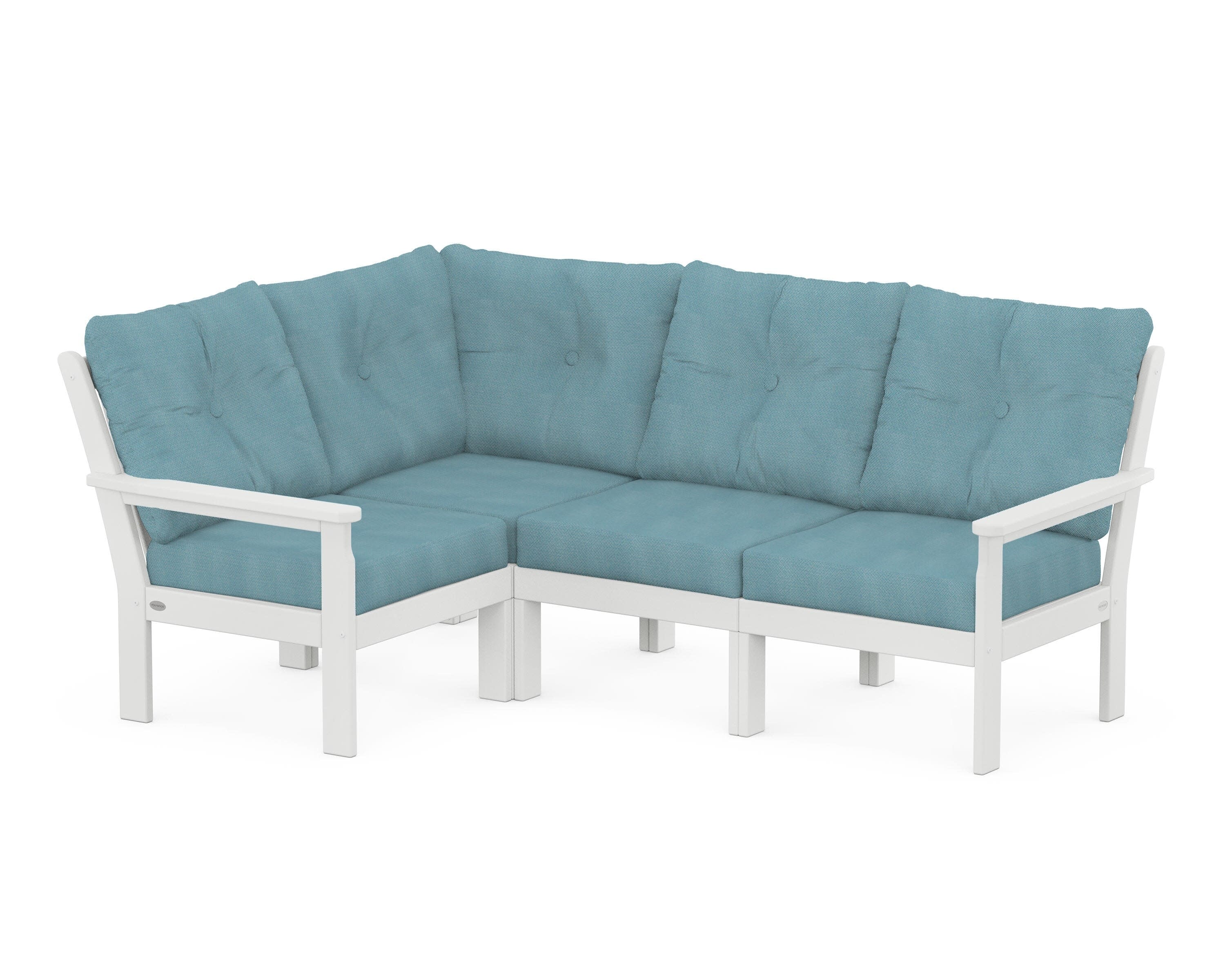 Vineyard 4-Piece Sectional in White / Lattice Sky Blue