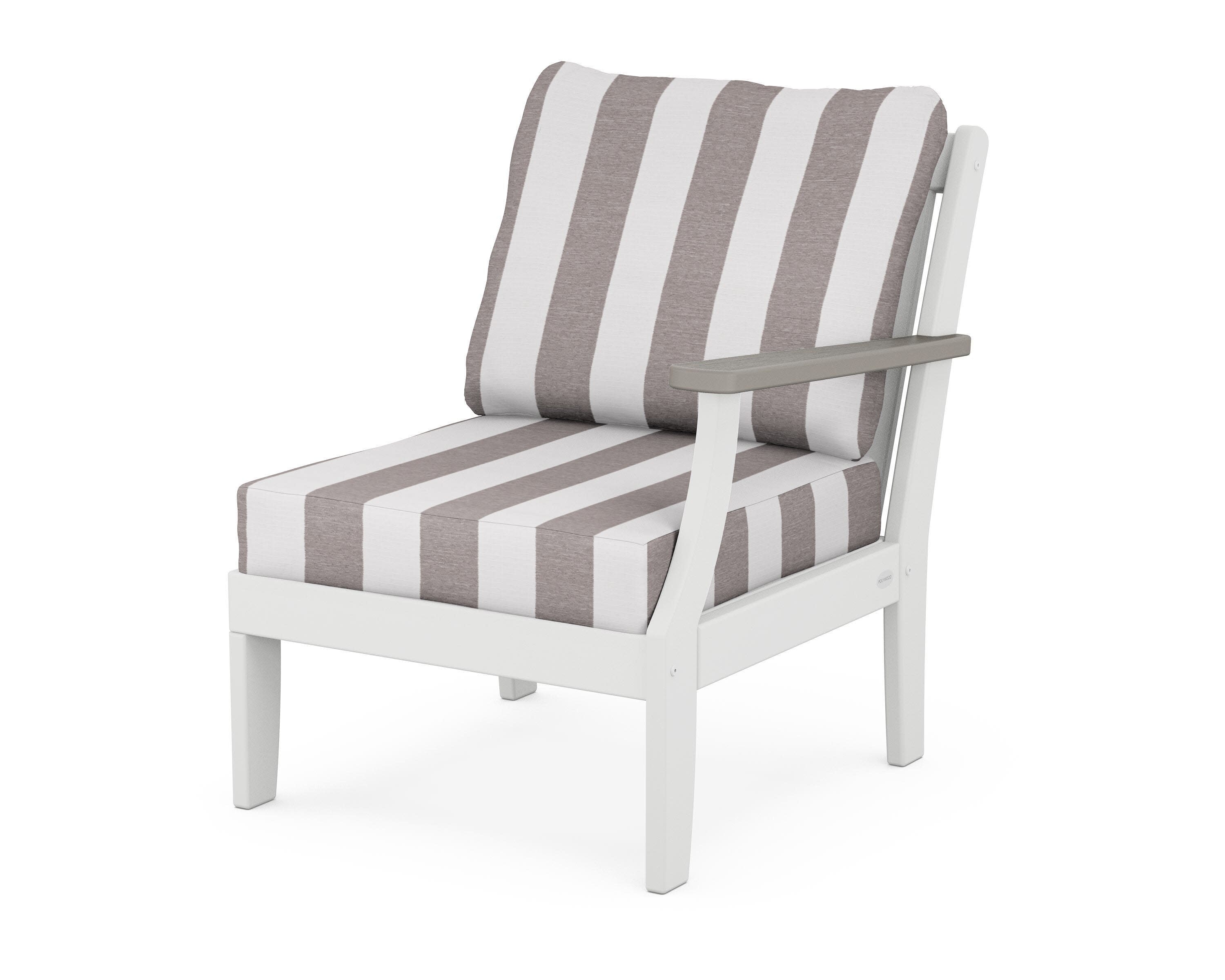 Braxton Modular Right Arm Chair in White / Driftwood / Cabana Stripe Grey Mist
