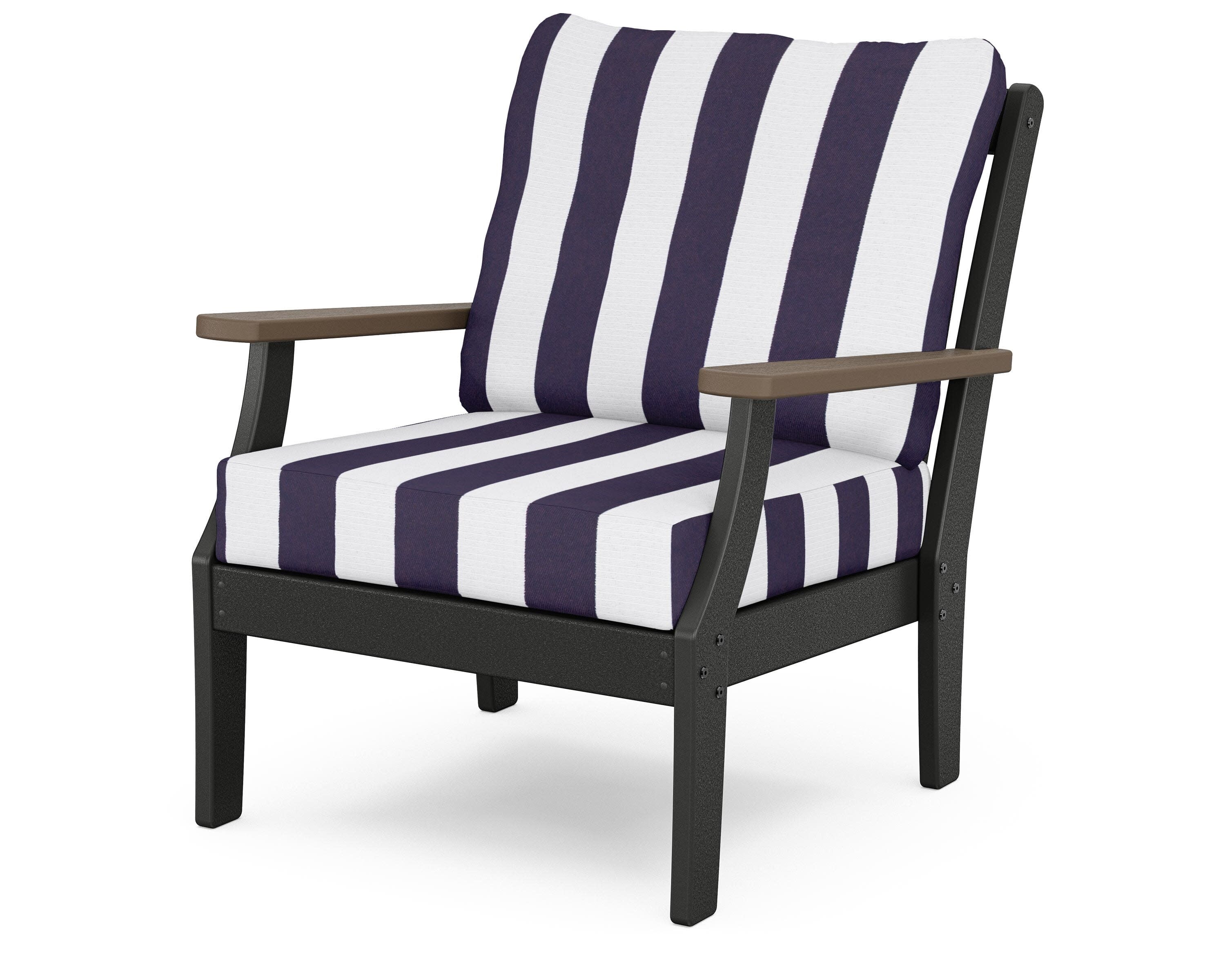 Braxton Deep Seating Chair in Black / Kona / Cabana Stripe Navy