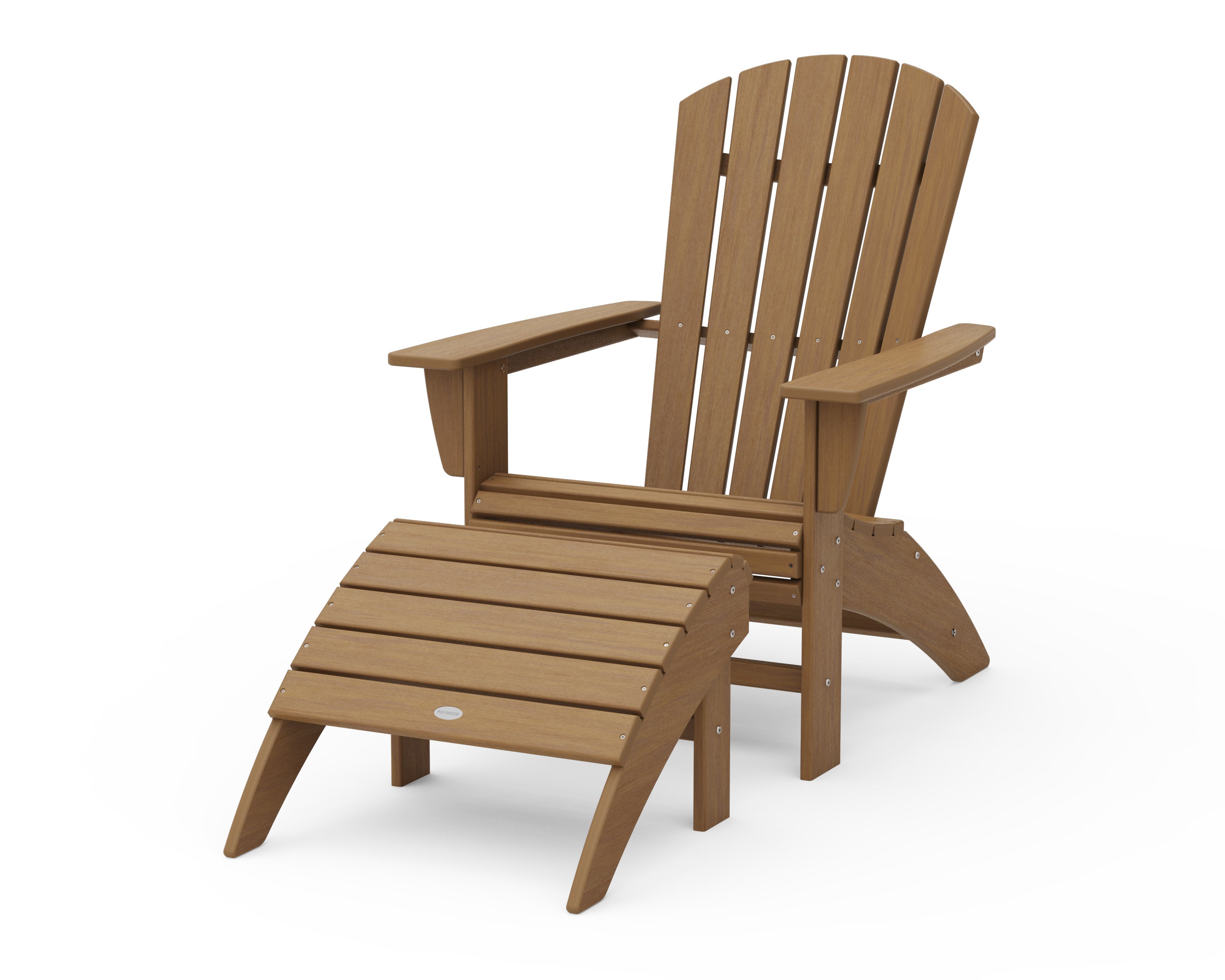 Nautical Curveback Adirondack Chair 2-Piece Set with Ottoman in Natural