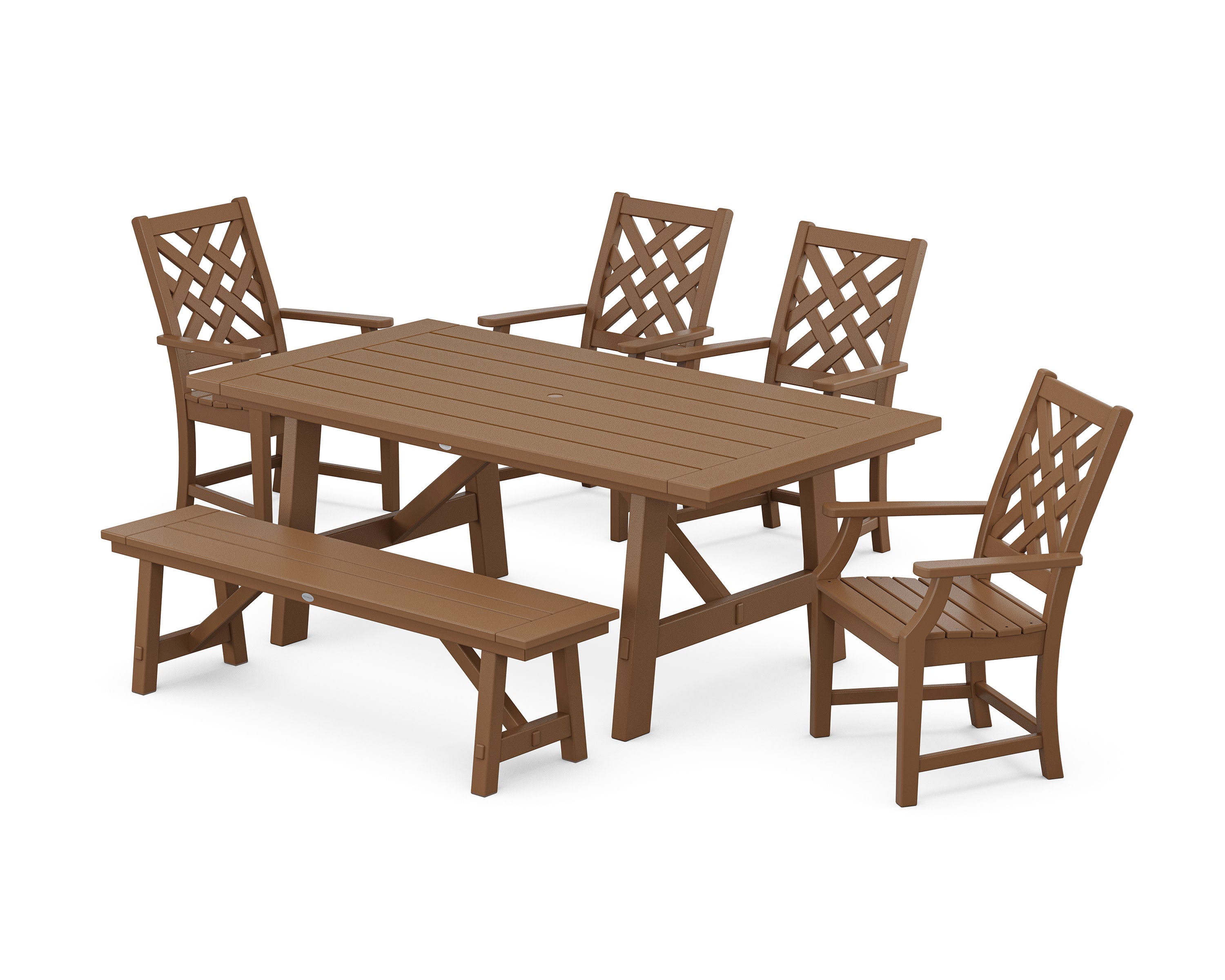 Wovendale 6-Piece Rustic Farmhouse Dining Set with Bench in Teak