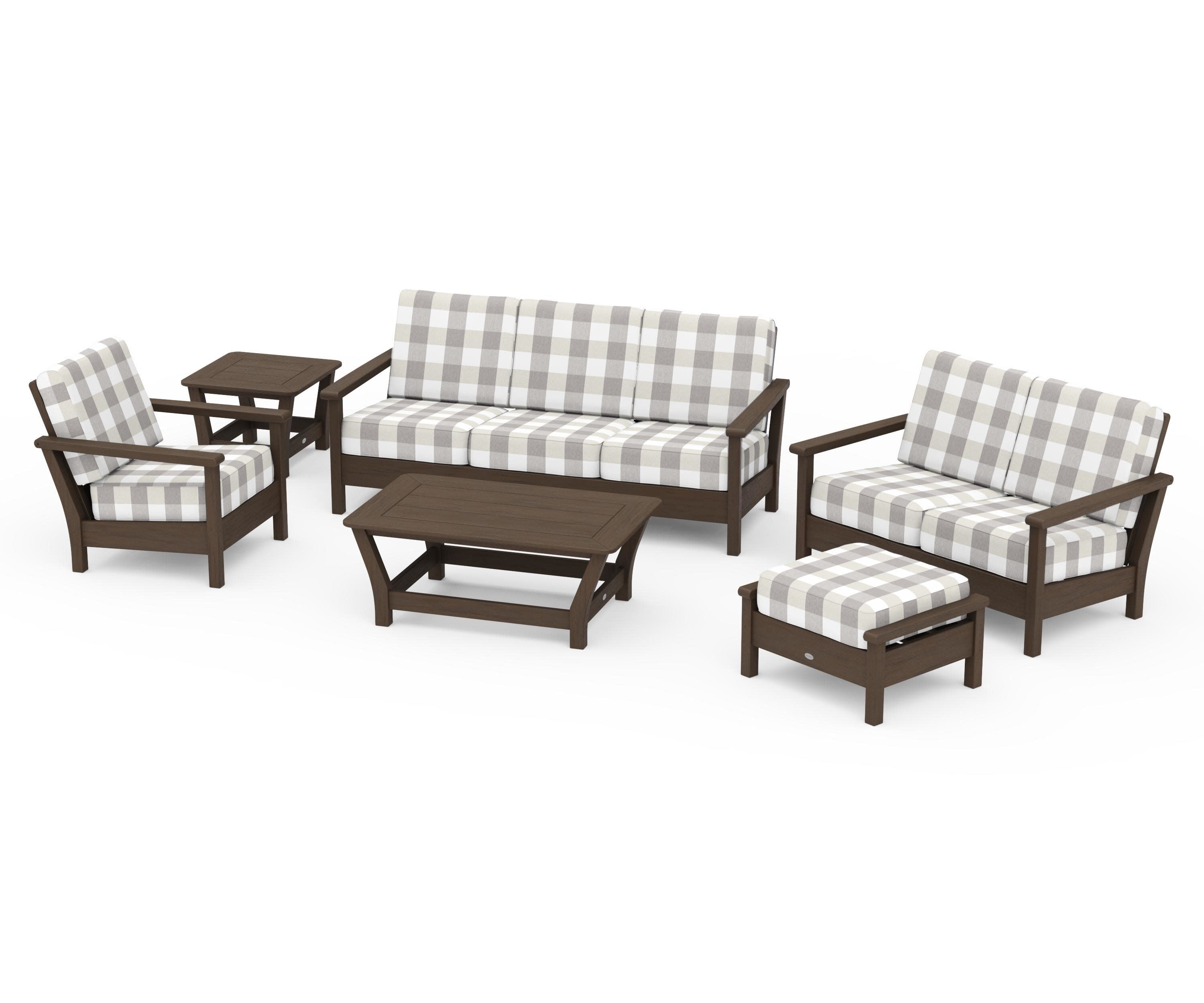 Harbour 6-Piece Outdoor Living Set in Kona / Buffalo Plaid Grey Mist