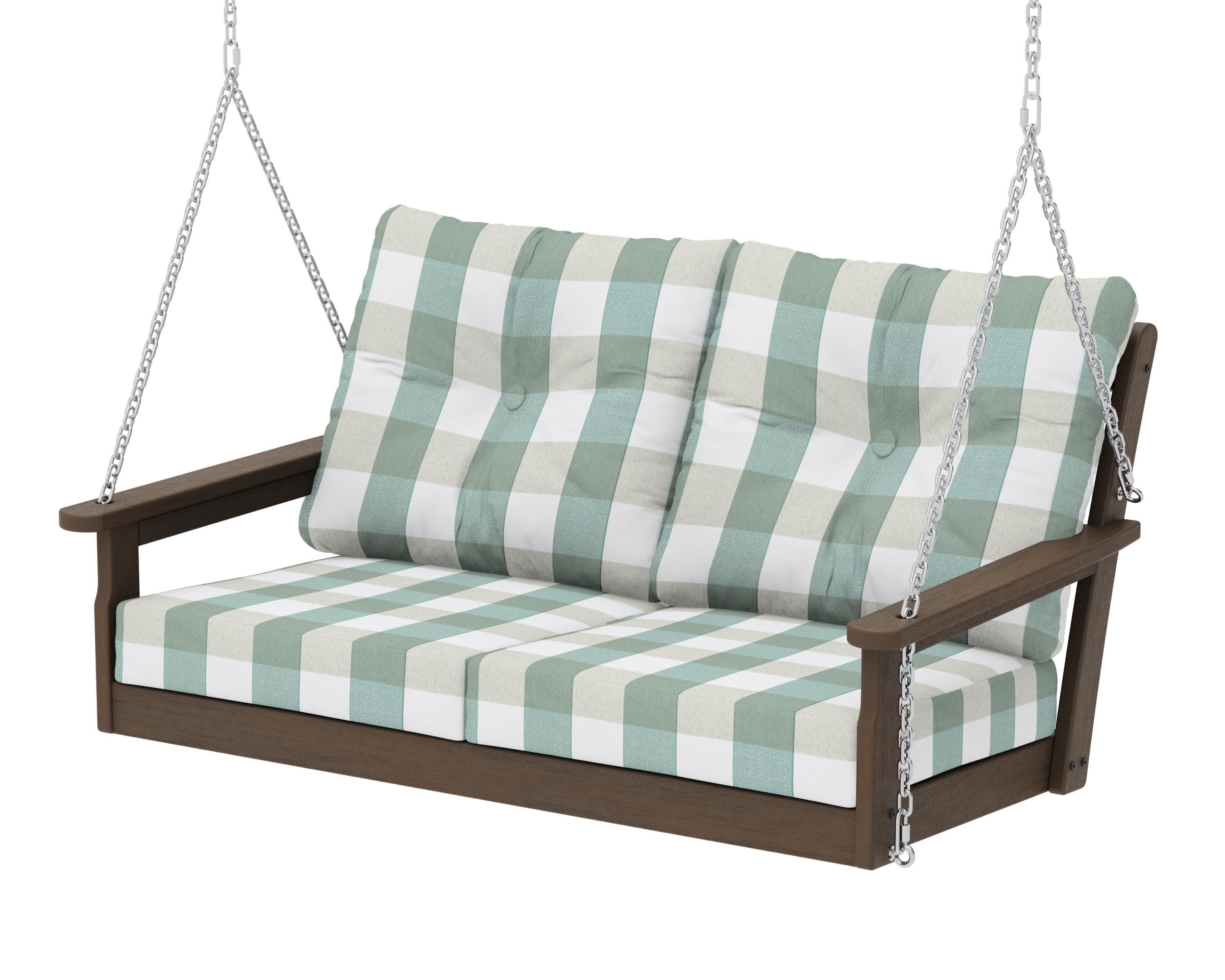 Vineyard Deep Seating Swing in Kona / Buffalo Plaid Glacier Spa