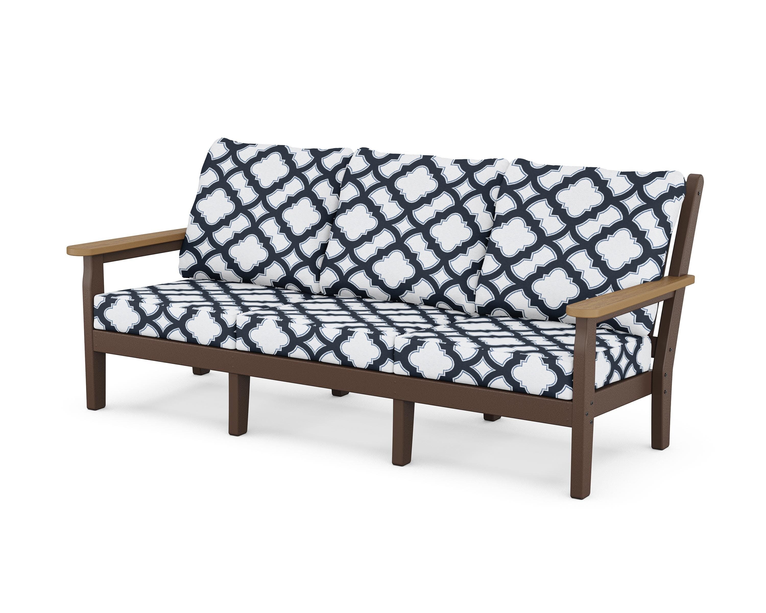 Chippendale Deep Seating Sofa in Mahogany / Natural / Trellis Marine Indigo