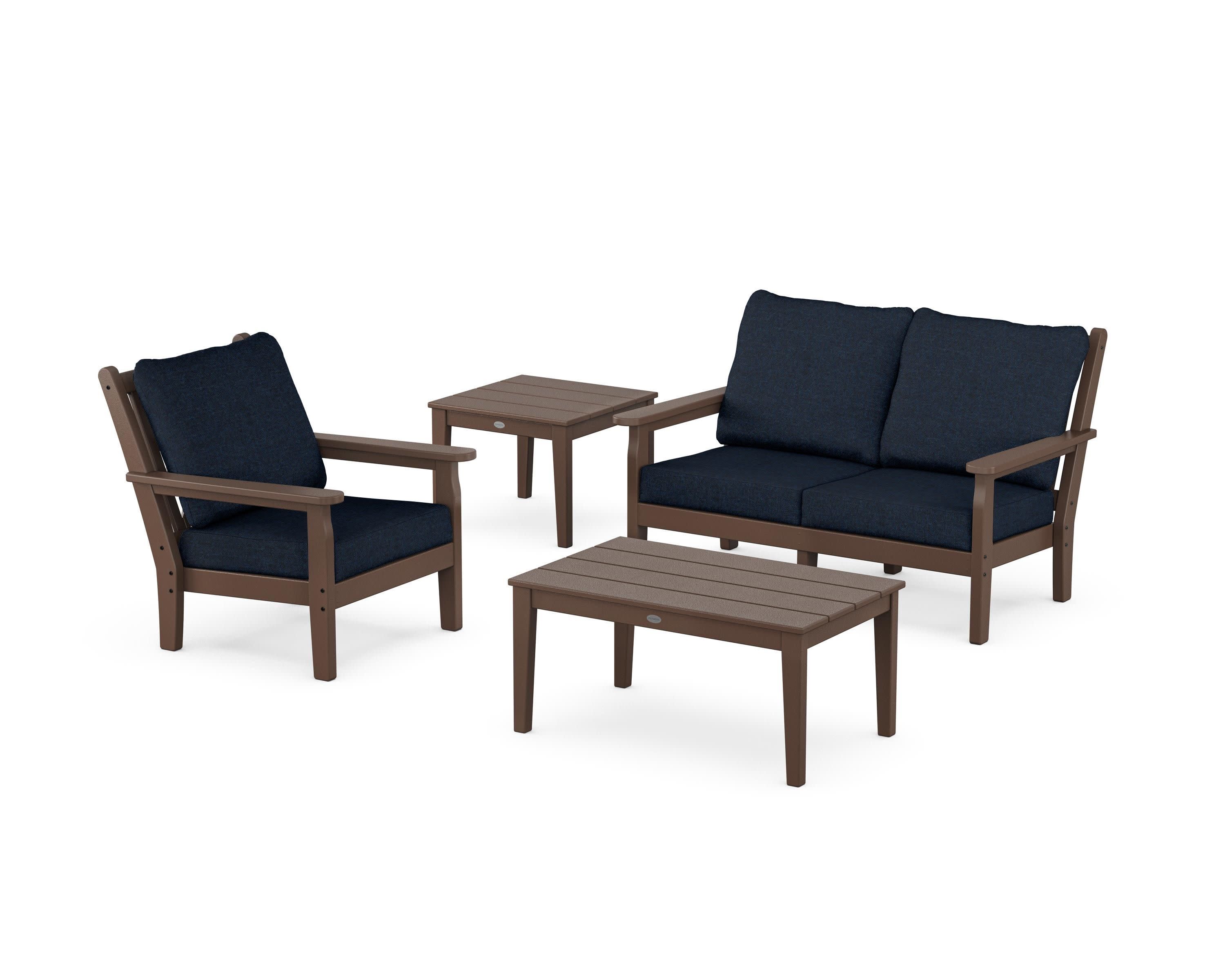 Chippendale 4-Piece Deep Seating Set in Mahogany / Marine Indigo