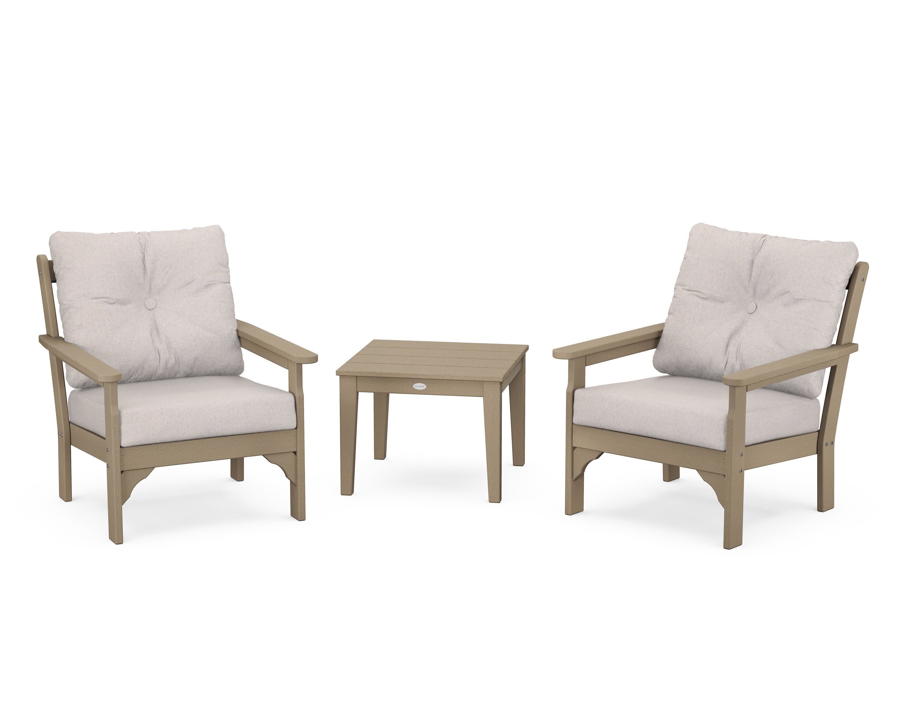 Vineyard 3-Piece Deep Seating Set in Vintage Sahara / Dune Burlap