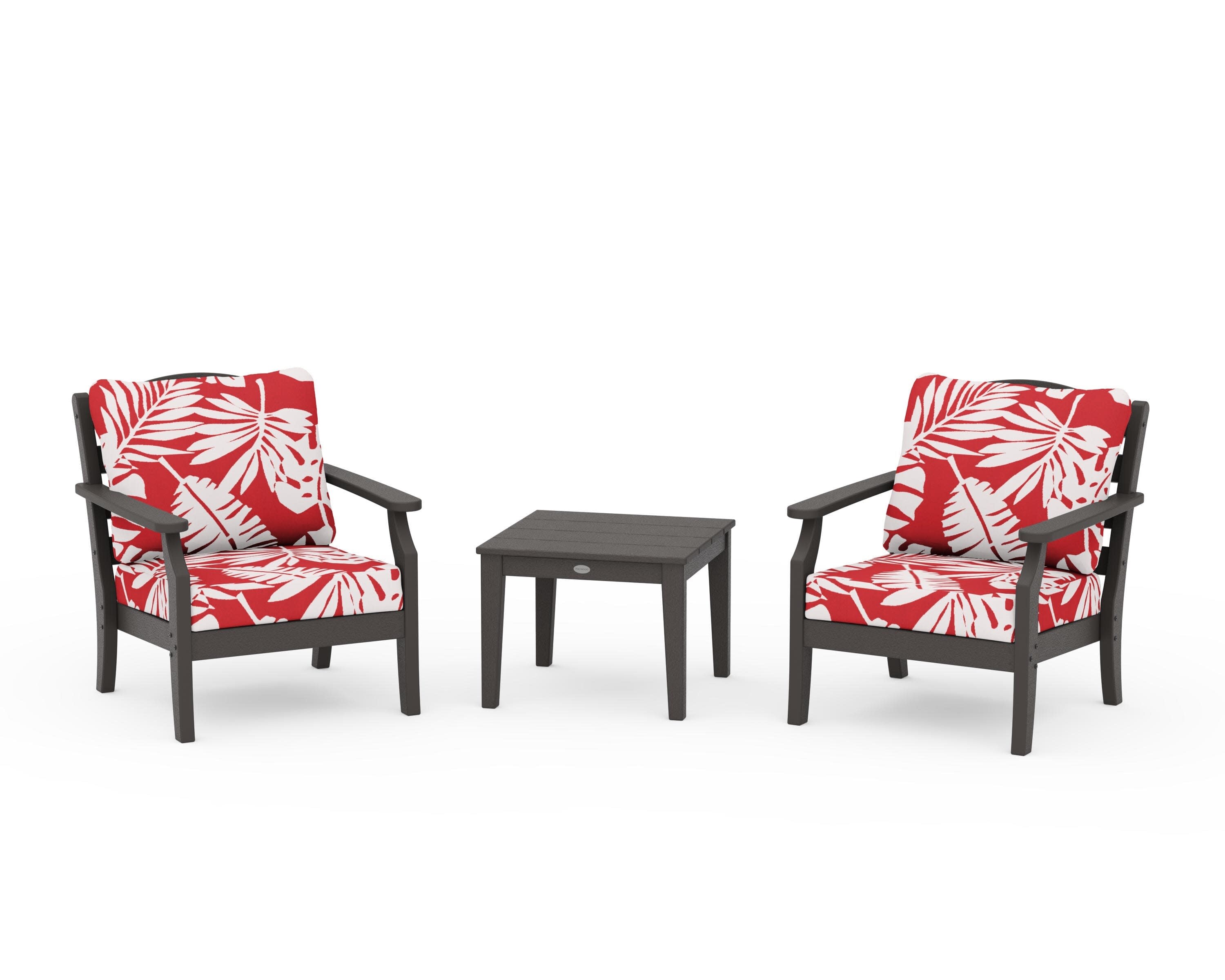 Savannah 3-Piece Deep Seating Set in Vintage Coffee / Leaf Crimson