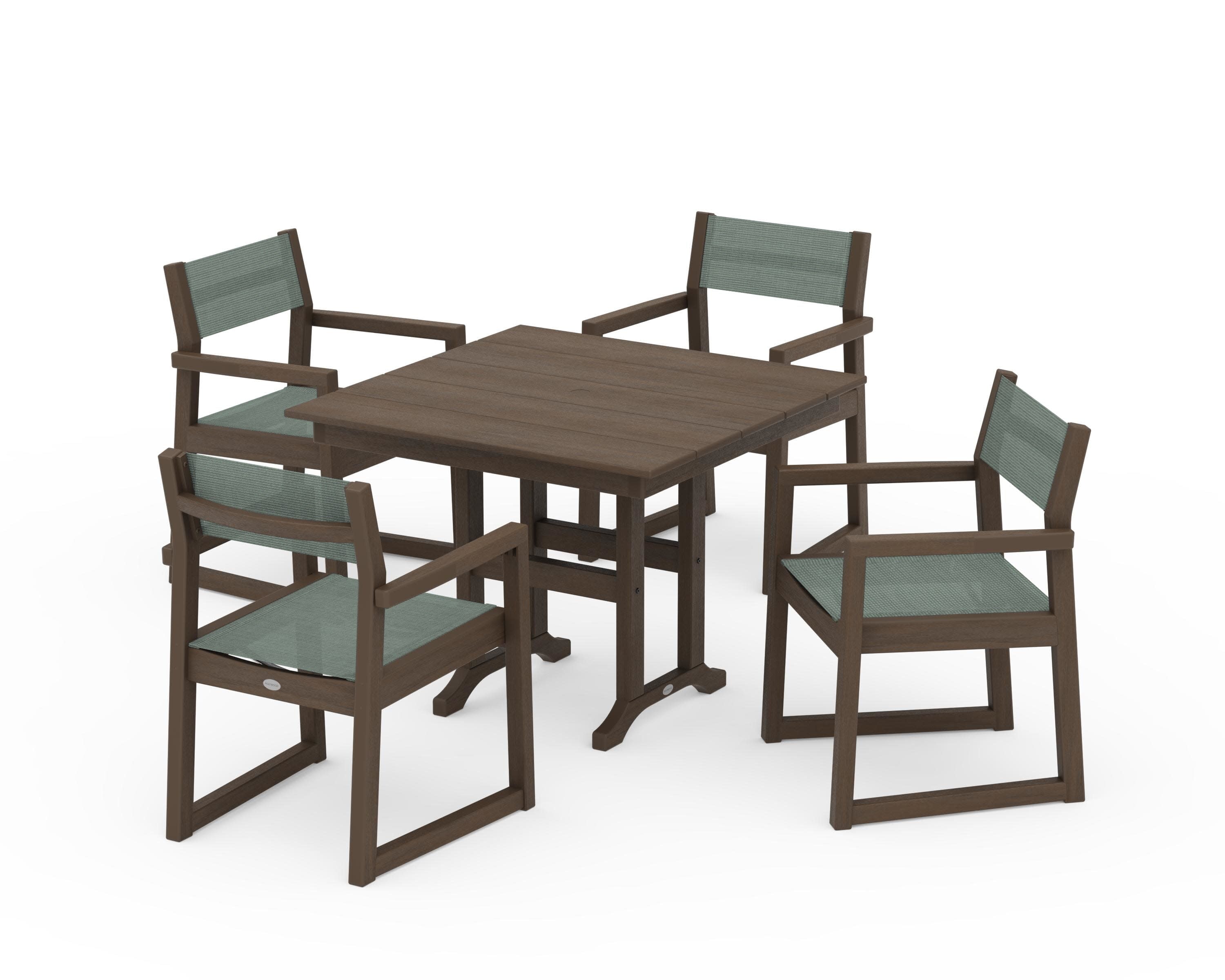 EDGE Sling Arm Chair 5-Piece Farmhouse Dining Set in Kona / Dupioni Sea Mist Sling