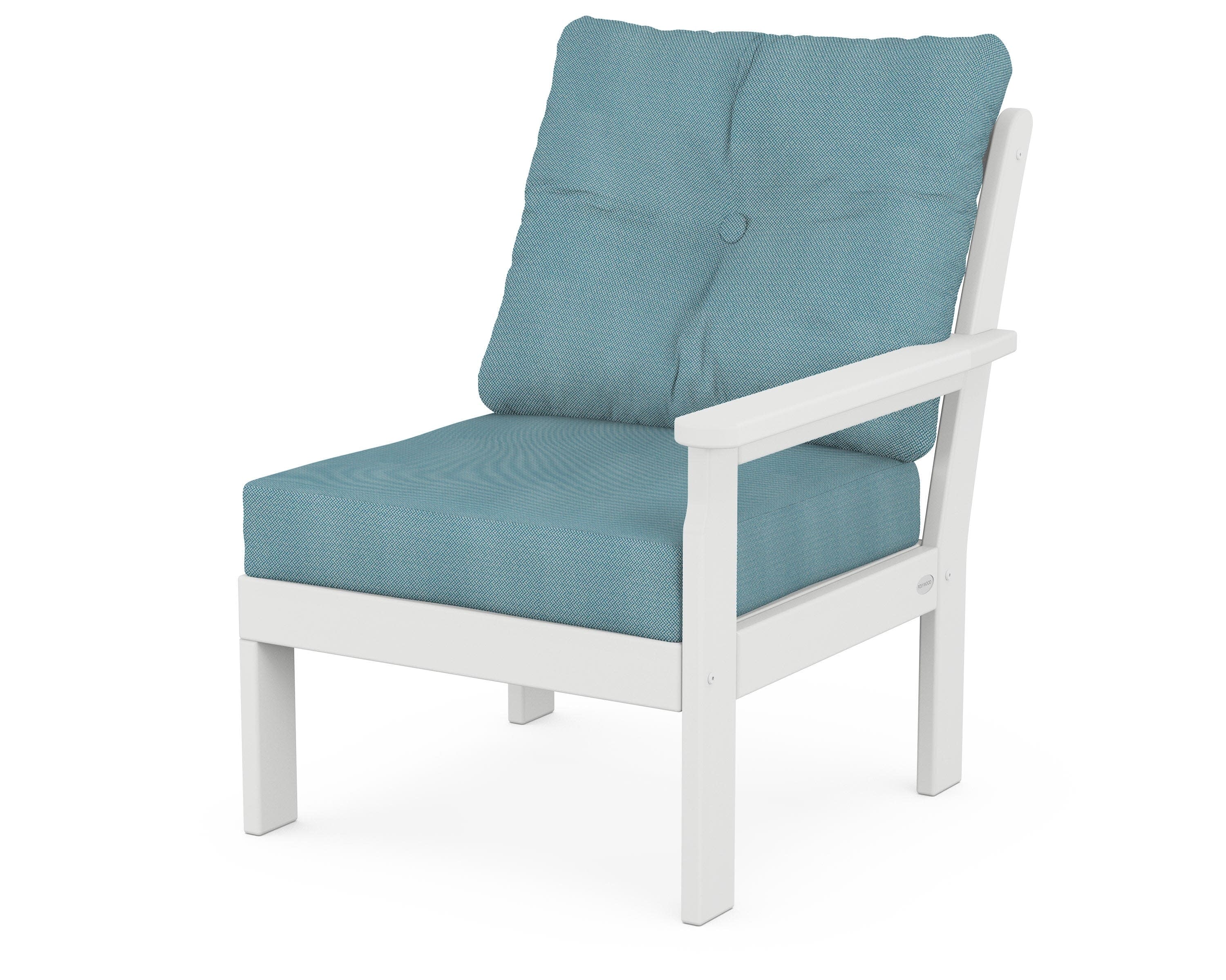 Vineyard Modular Right Arm Chair in White / Lattice Sky Blue