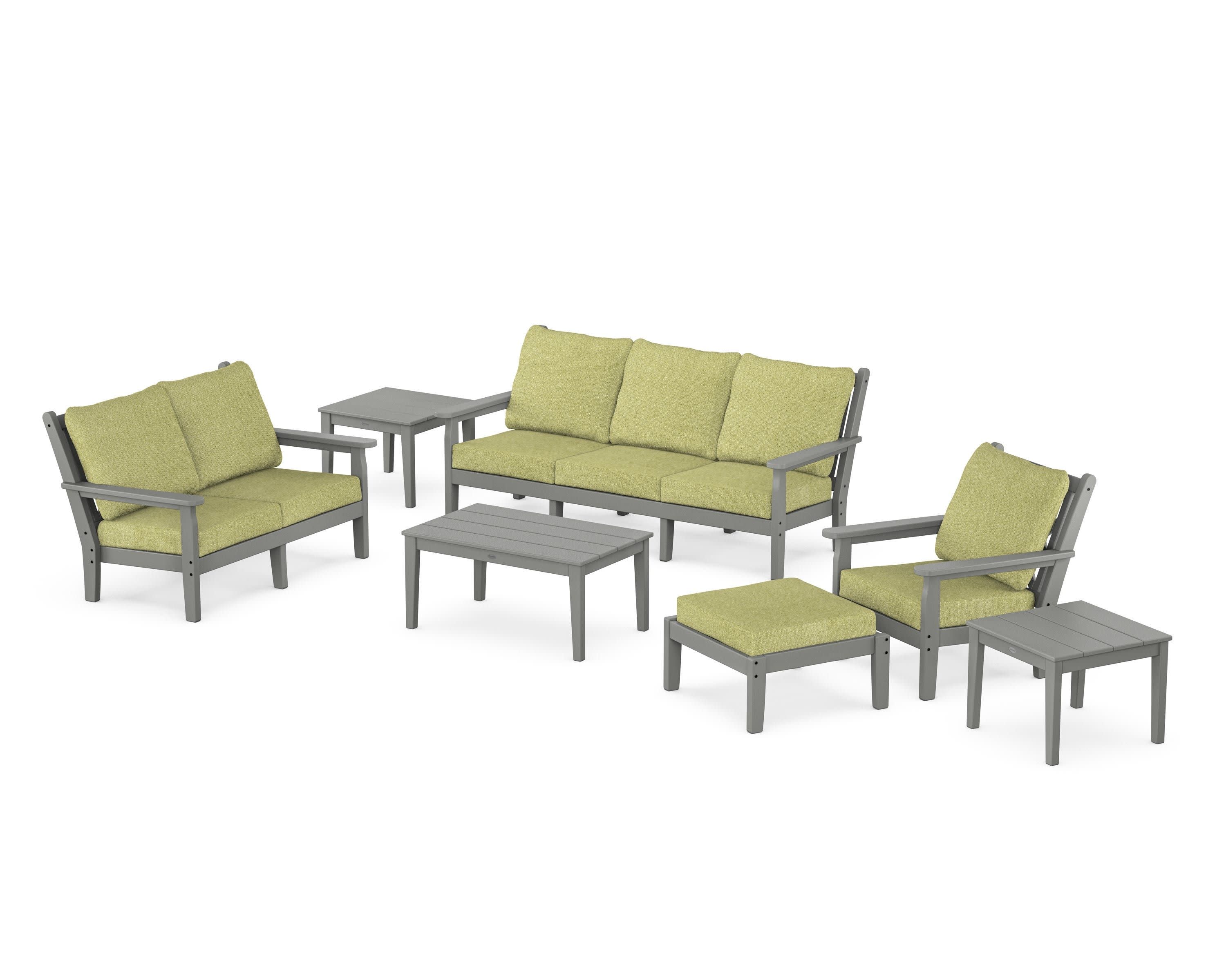 Chippendale 7-Piece Deep Seating Set in Slate Grey / Chartreuse Boucle