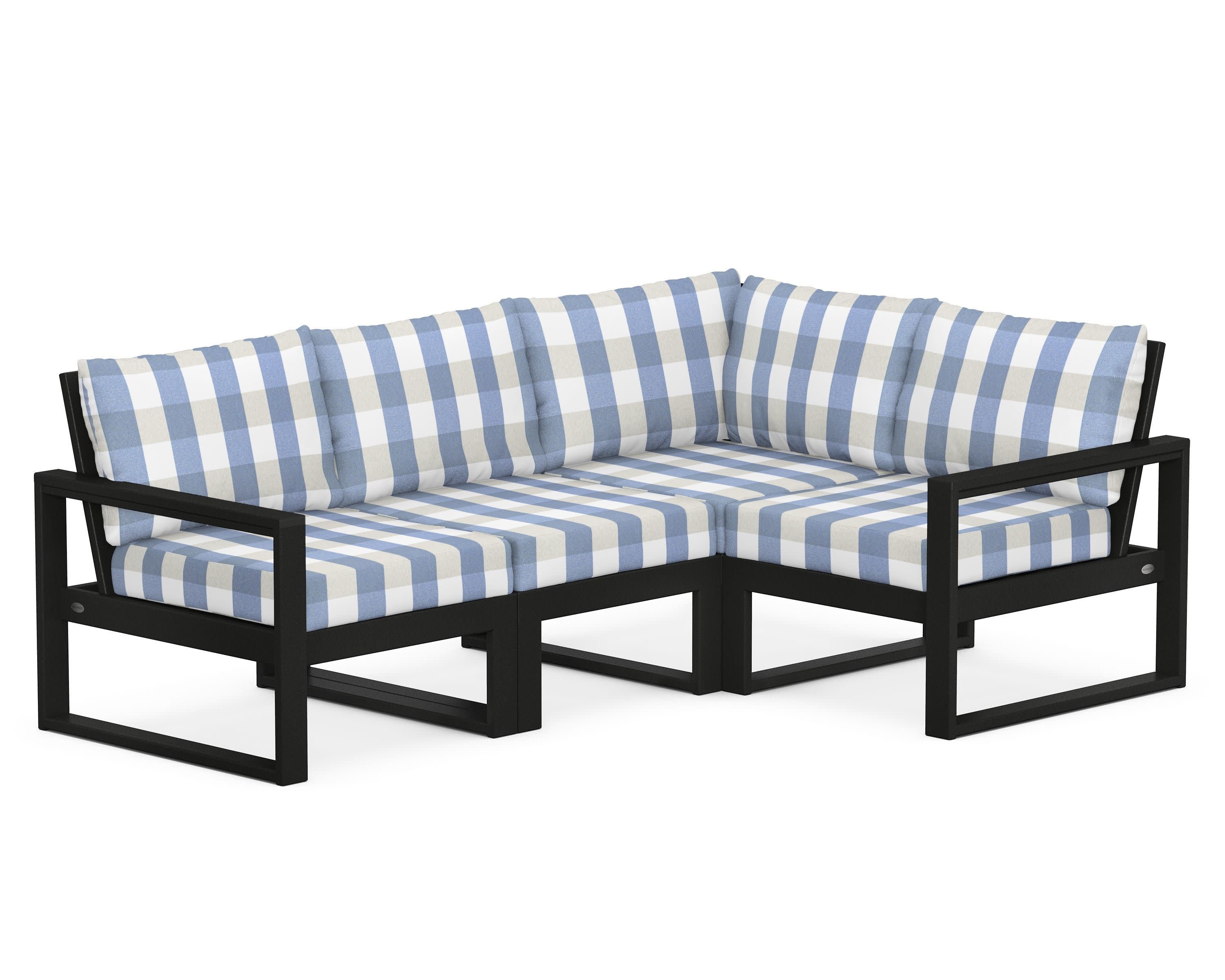 EDGE 4-Piece Modular Deep Seating Set in Black / Buffalo Plaid Sky Blue