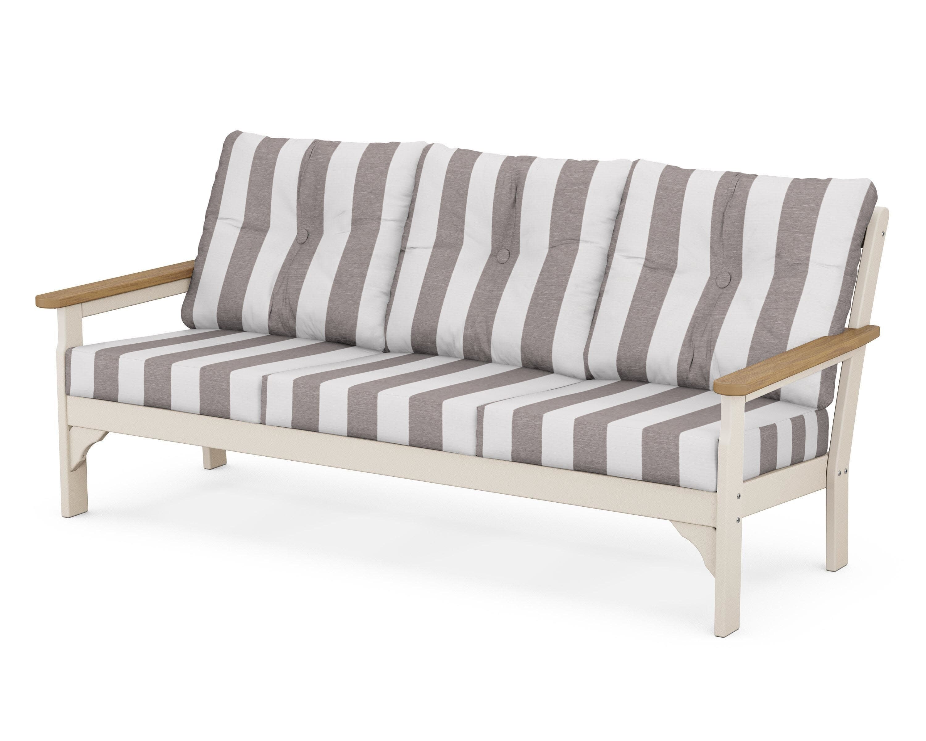 Vineyard Deep Seating Sofa in Sand / Natural / Cabana Stripe Grey Mist