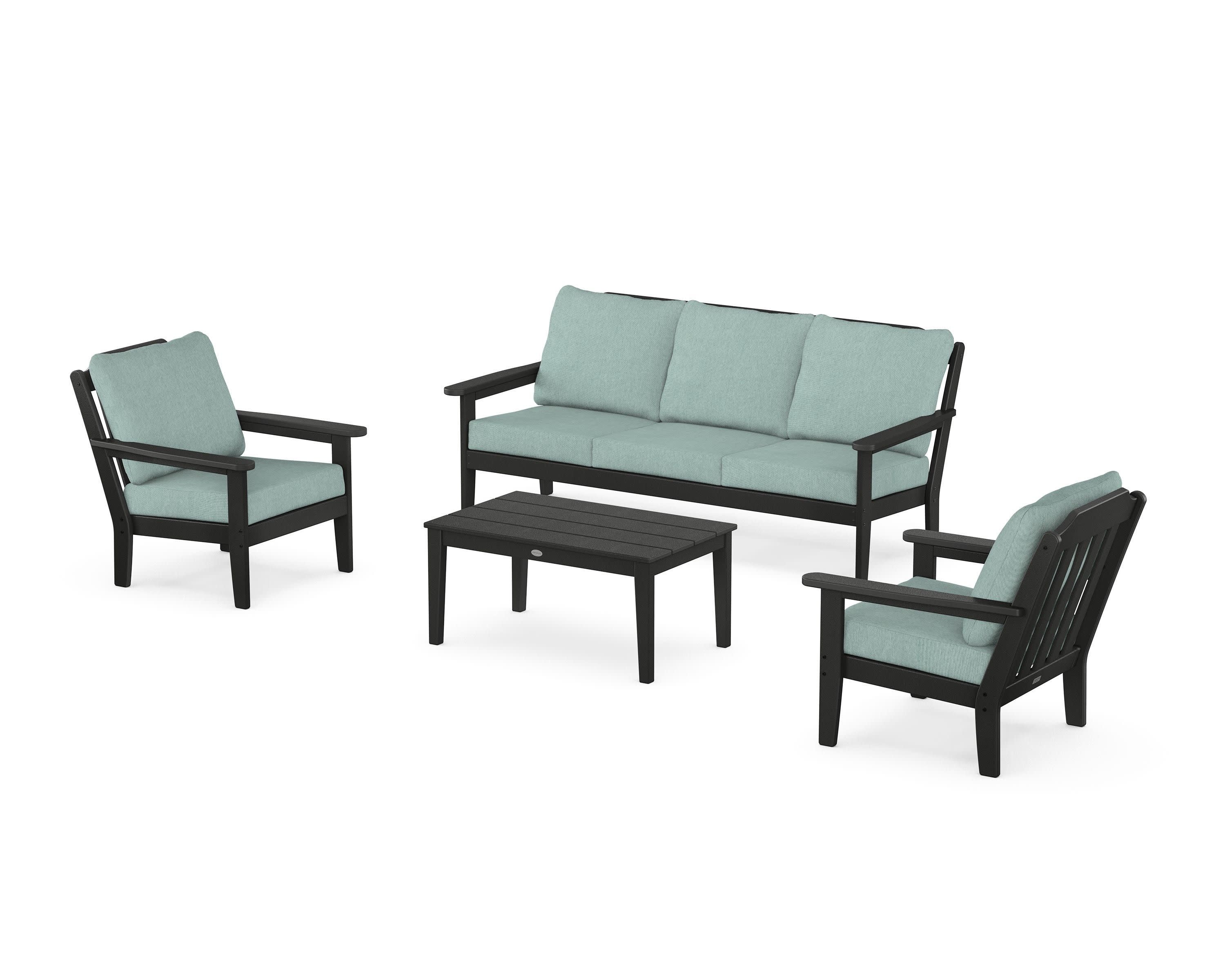 Cottage 4-Piece Deep Seating Set with Sofa in Black / Glacier Spa
