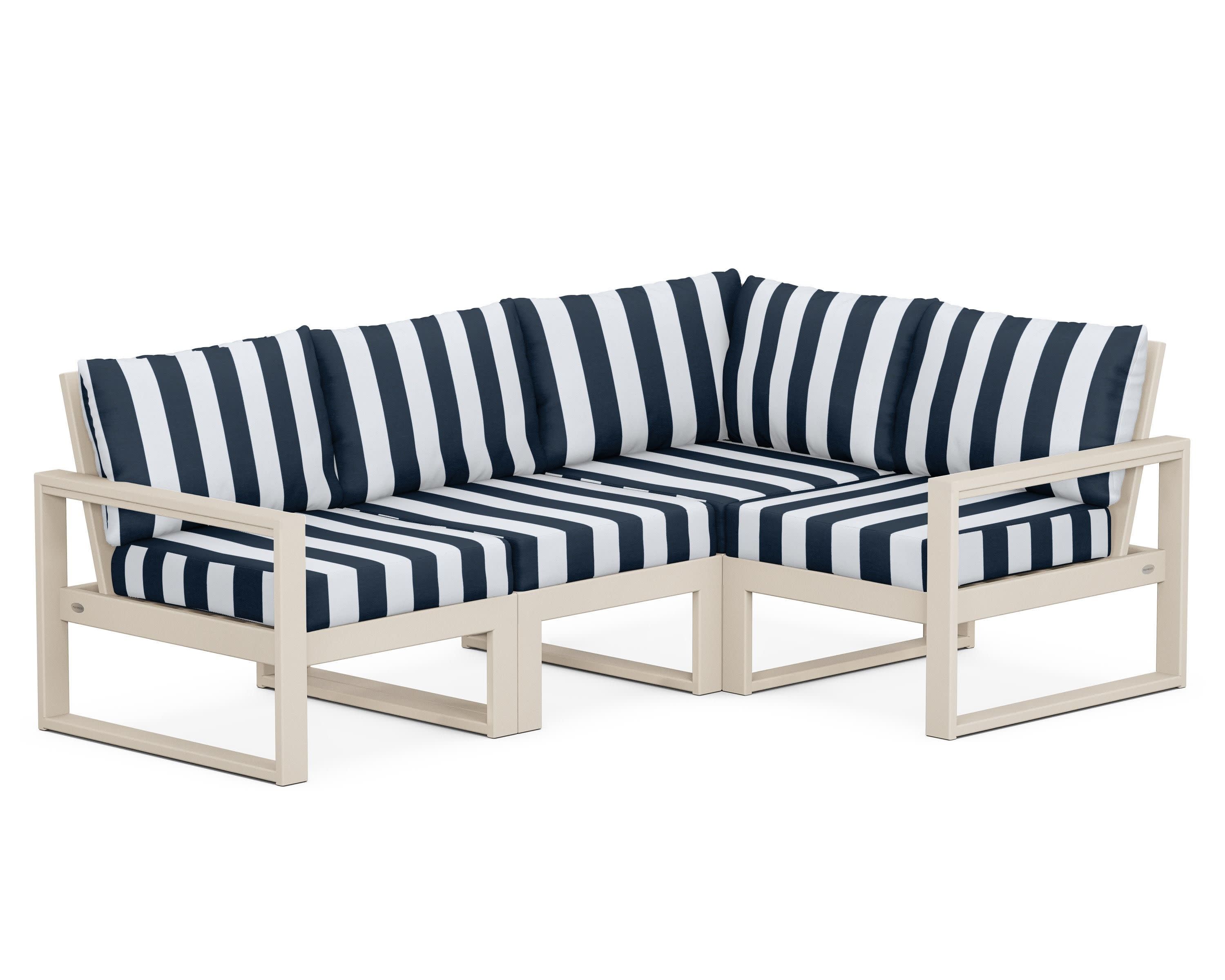 EDGE 4-Piece Modular Deep Seating Set in Sand / Cabana Stripe Marine Indigo