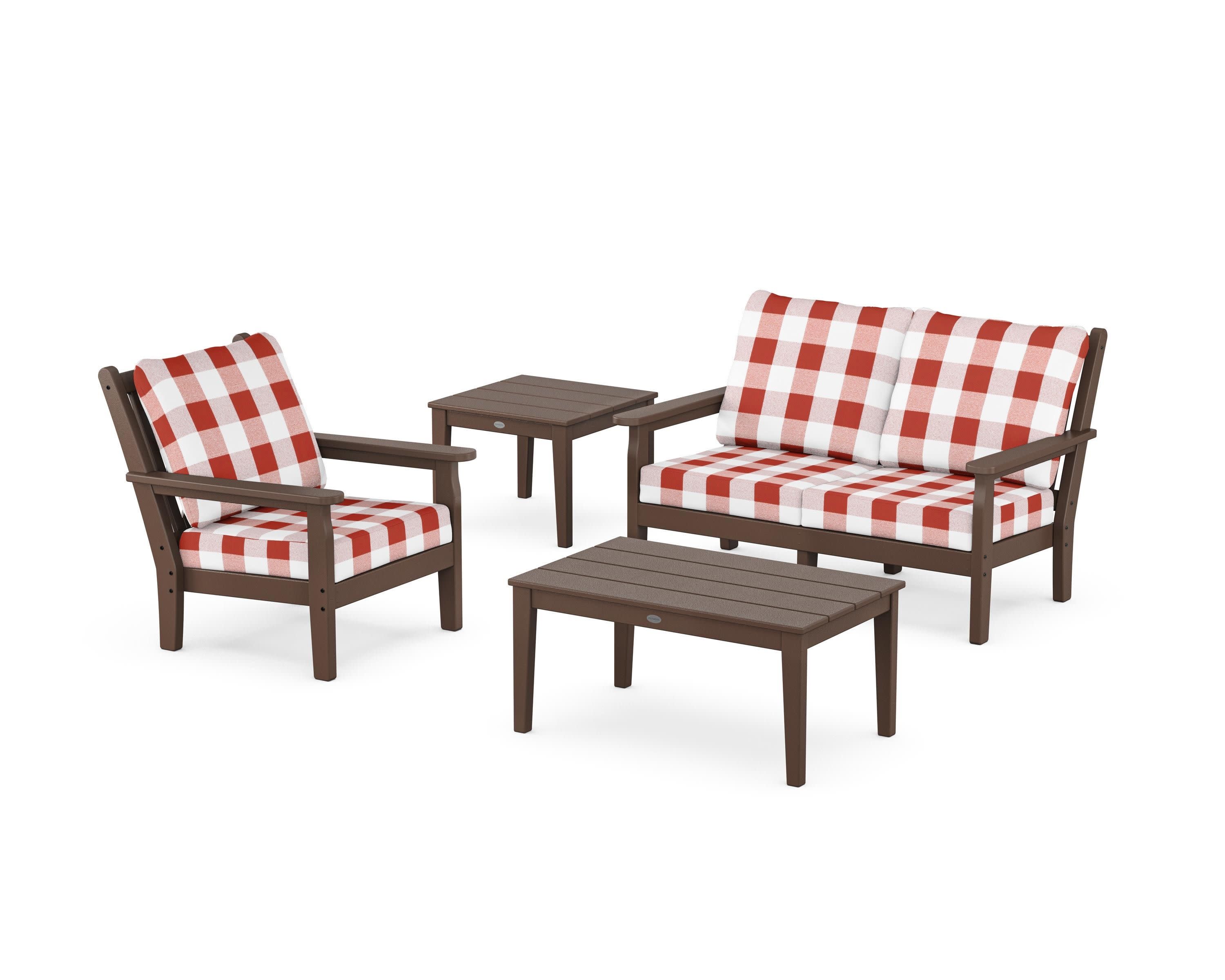 Chippendale 4-Piece Deep Seating Set in Mahogany / Buffalo Plaid Crimson