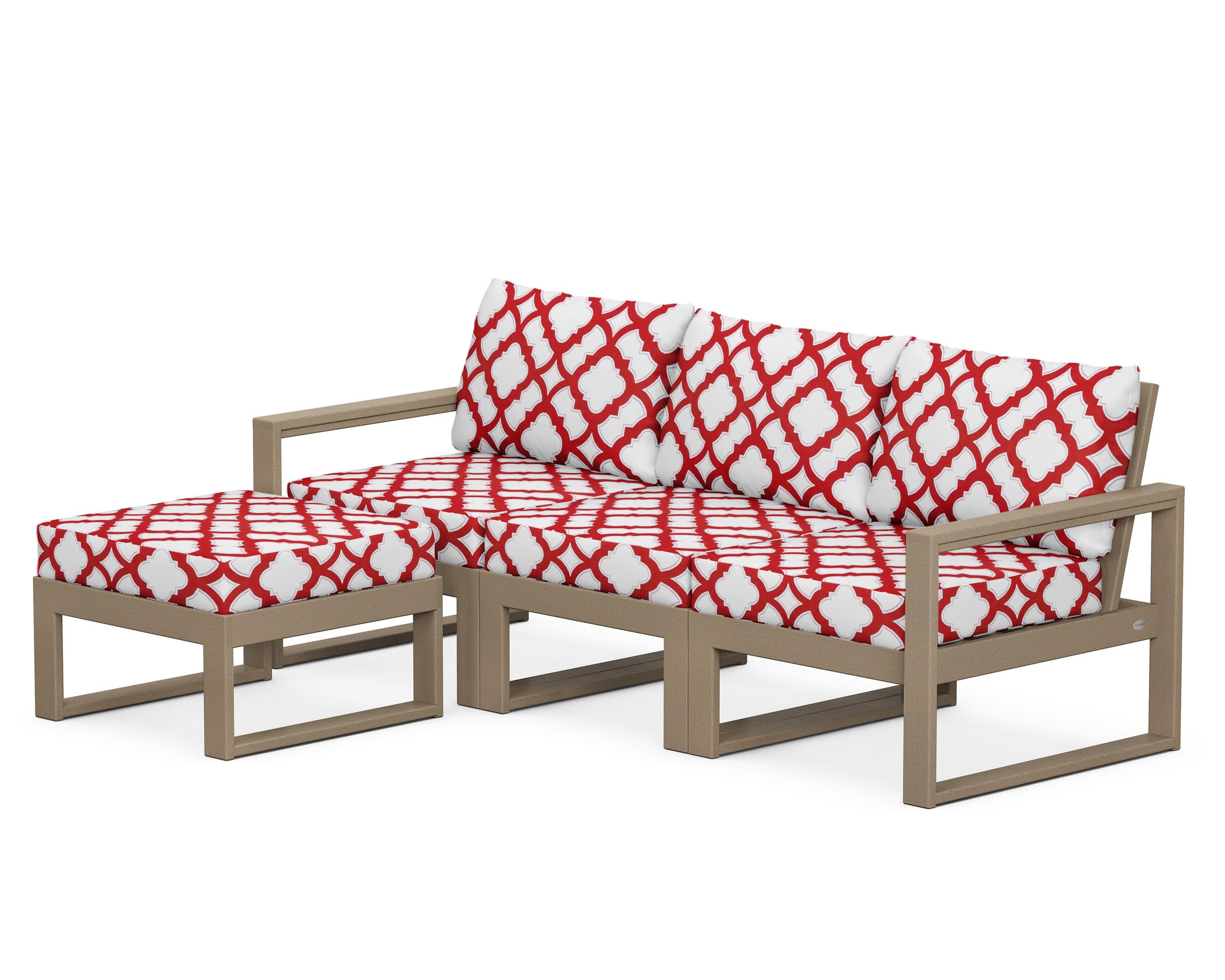 EDGE 4-Piece Modular Deep Seating Set with Ottoman in Vintage Sahara / Trellis Crimson