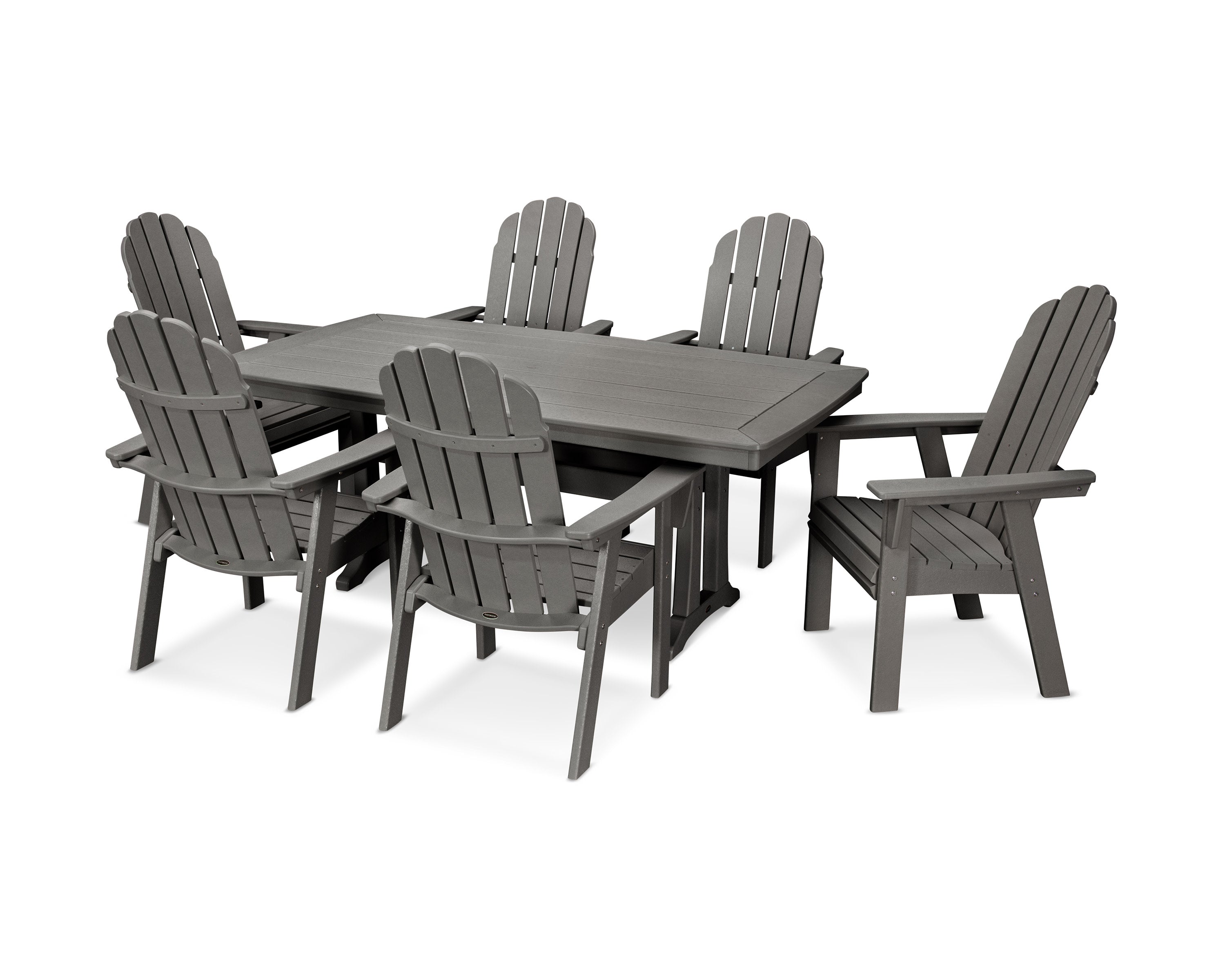 Vineyard Curveback Adirondack 7-Piece Dining Set with Trestle Legs in Slate Grey