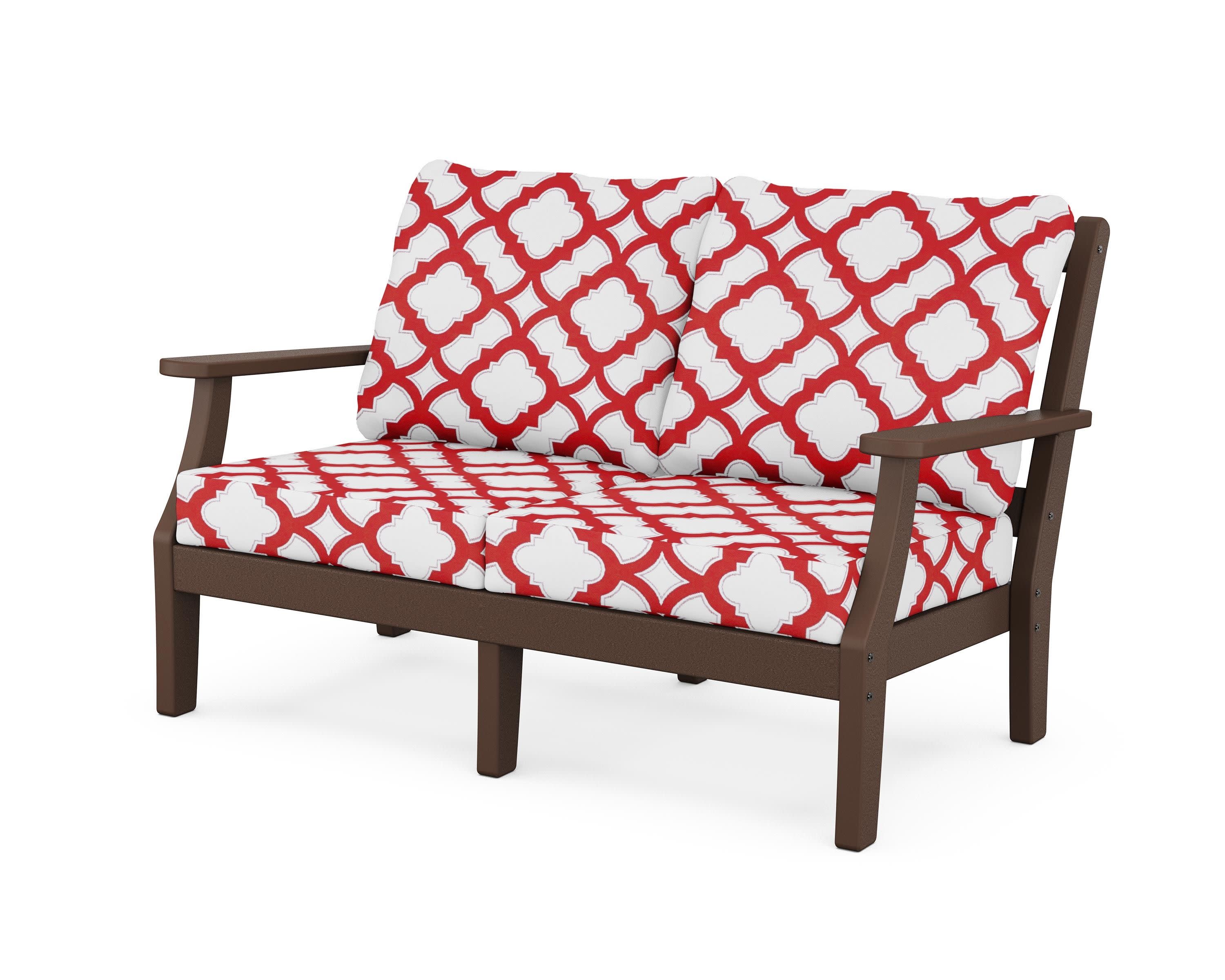 Chinoiserie Deep Seating Loveseat in Mahogany / Trellis Crimson