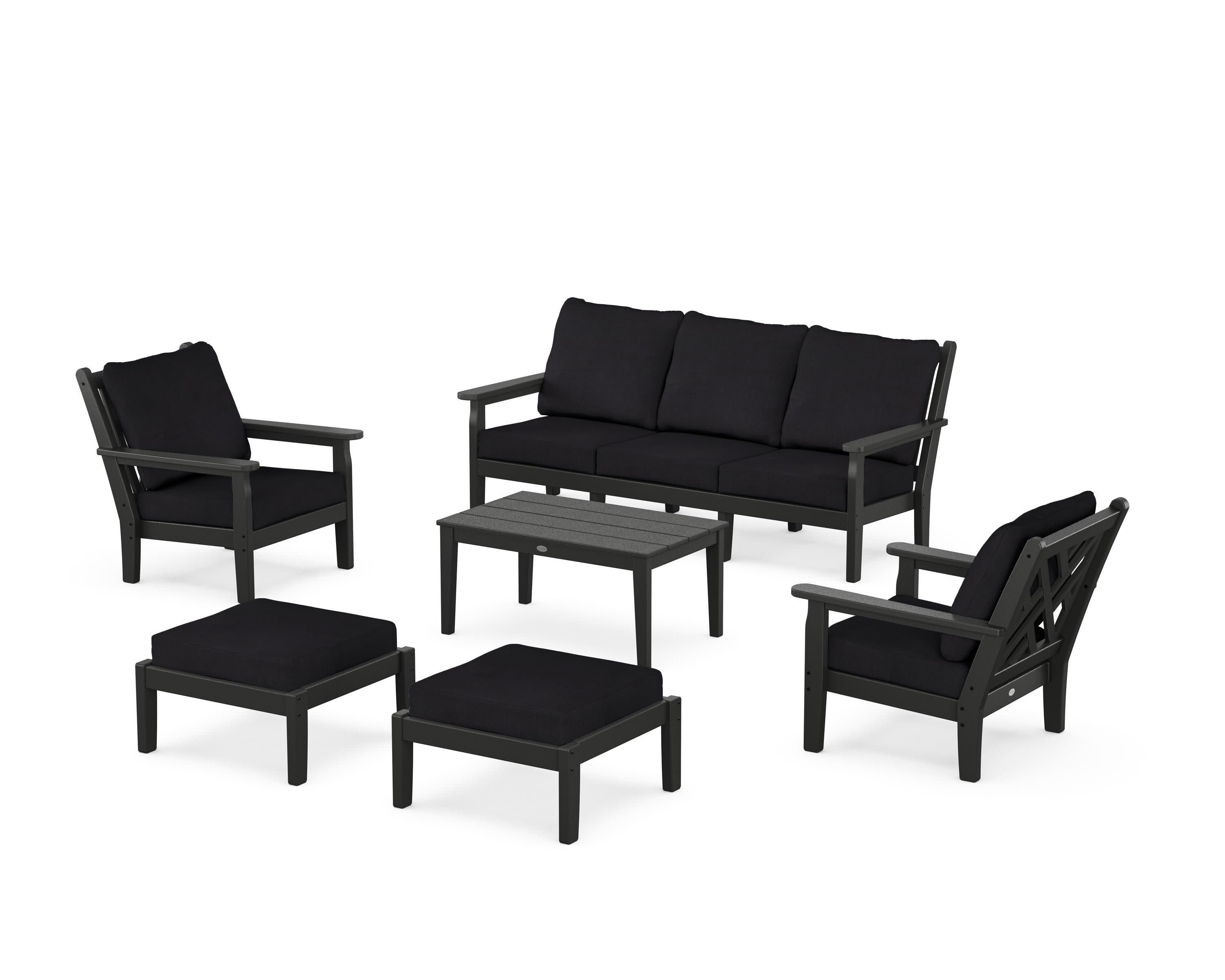 Chippendale 6-Piece Lounge Sofa Set in Black / Midnight Linen
