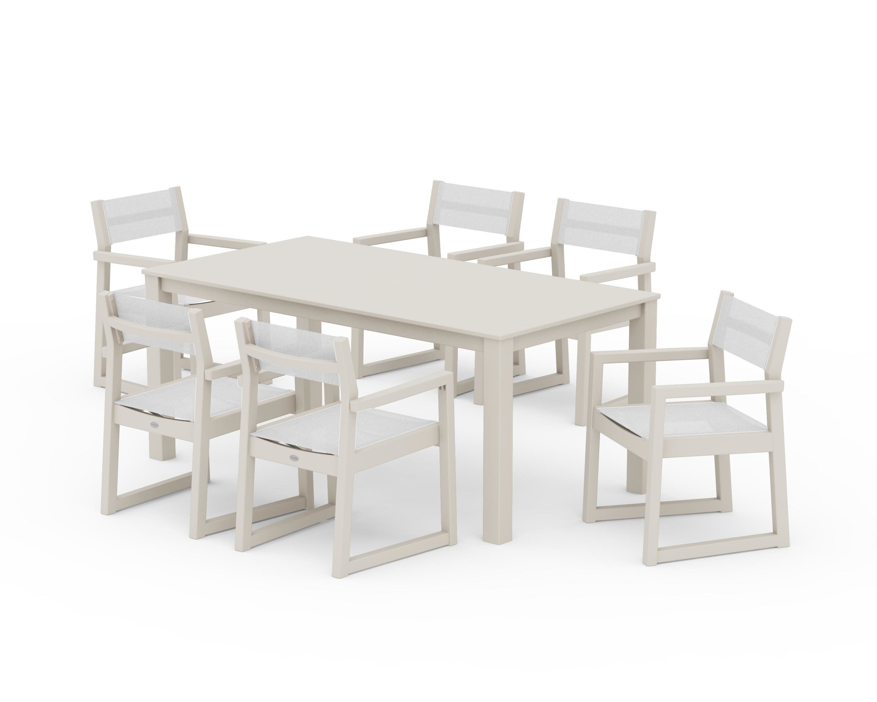 EDGE Sling Arm Chair 7-Piece Parsons Dining Set in Sand / White Sling