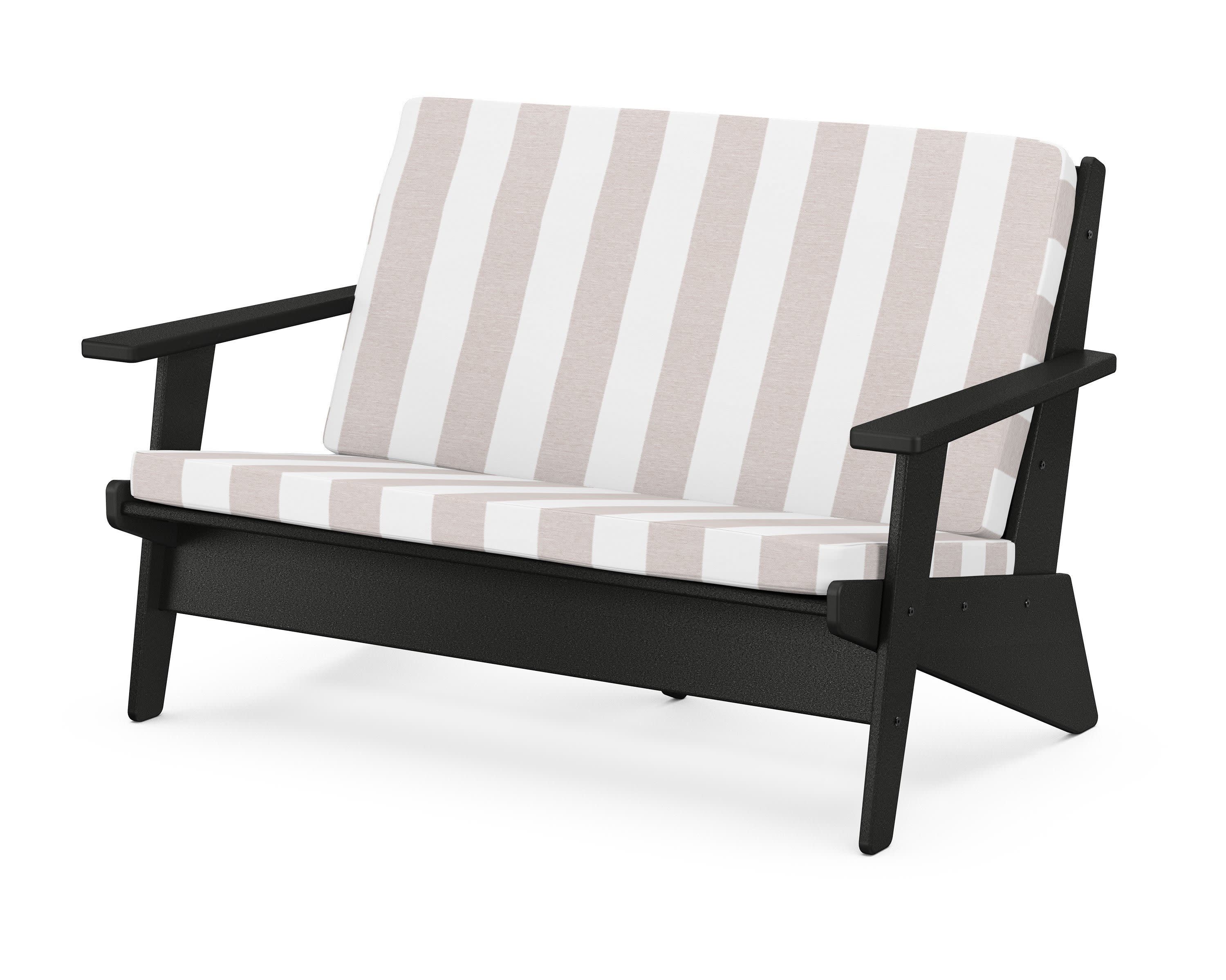 Riviera Modern Lounge Loveseat in Black / Cabana Stripe Dune Burlap