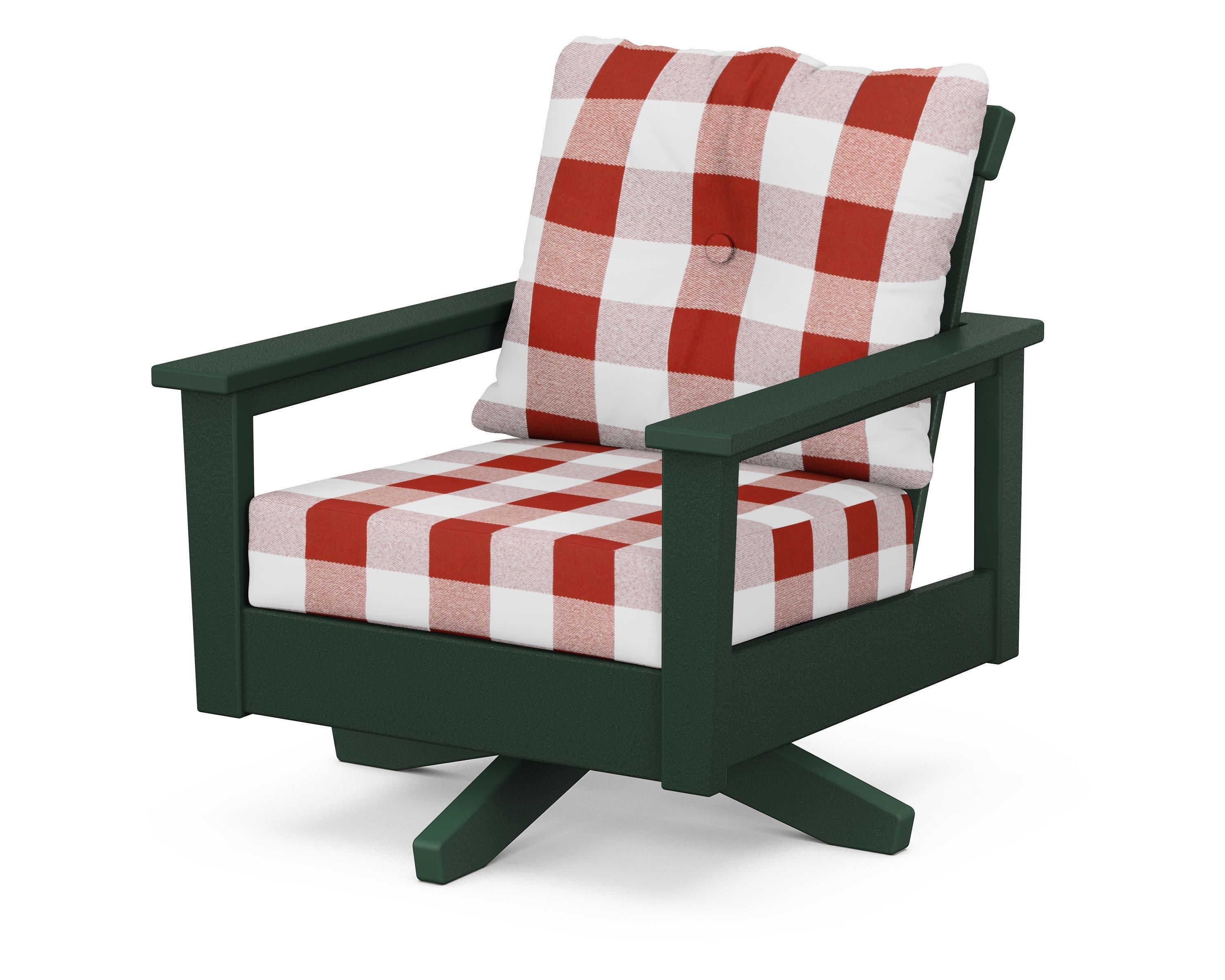 Prescott Deep Seating Swivel Chair in Green / Buffalo Plaid Crimson