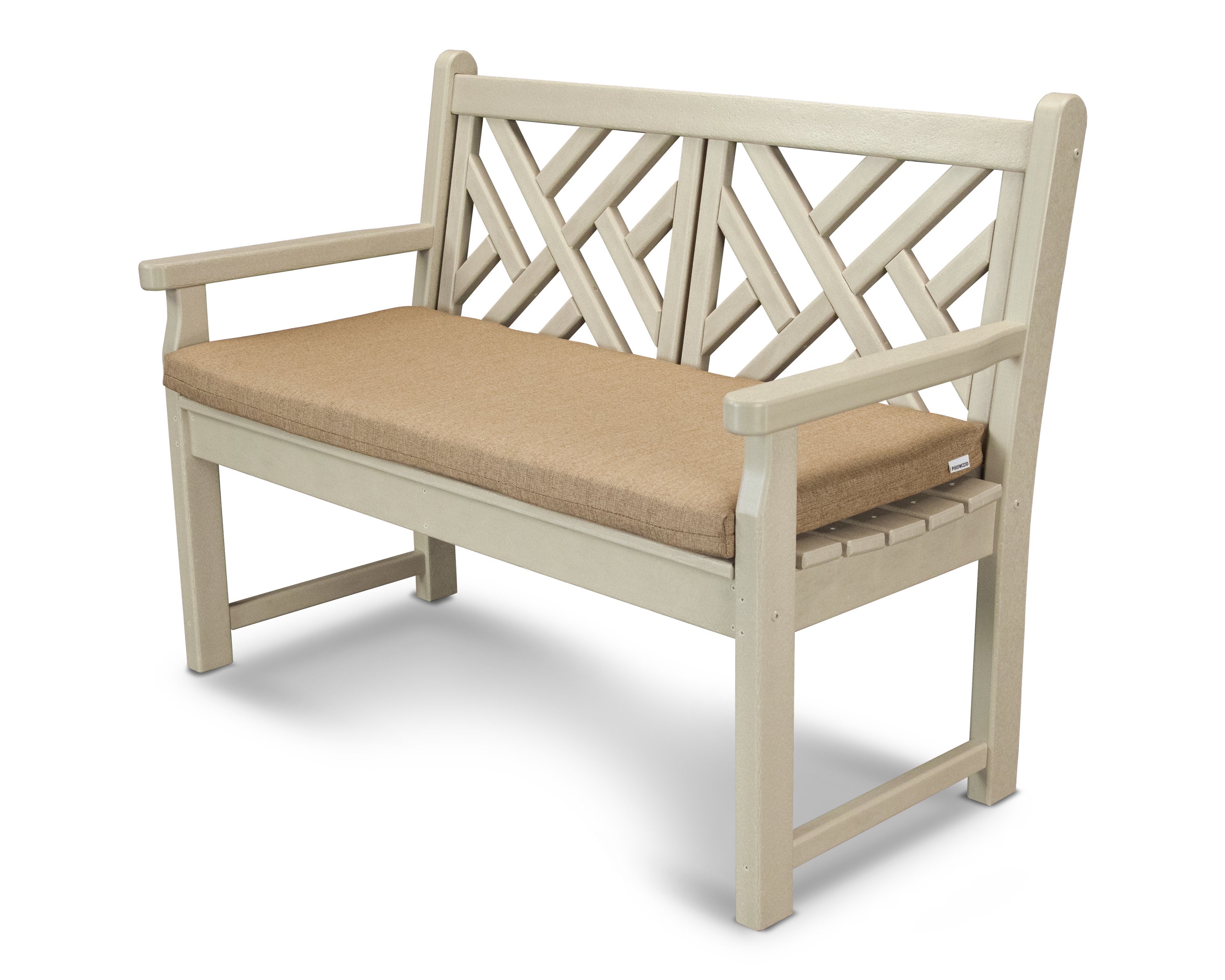 Chippendale 48" Bench with Seat Cushion in Sand / Sesame