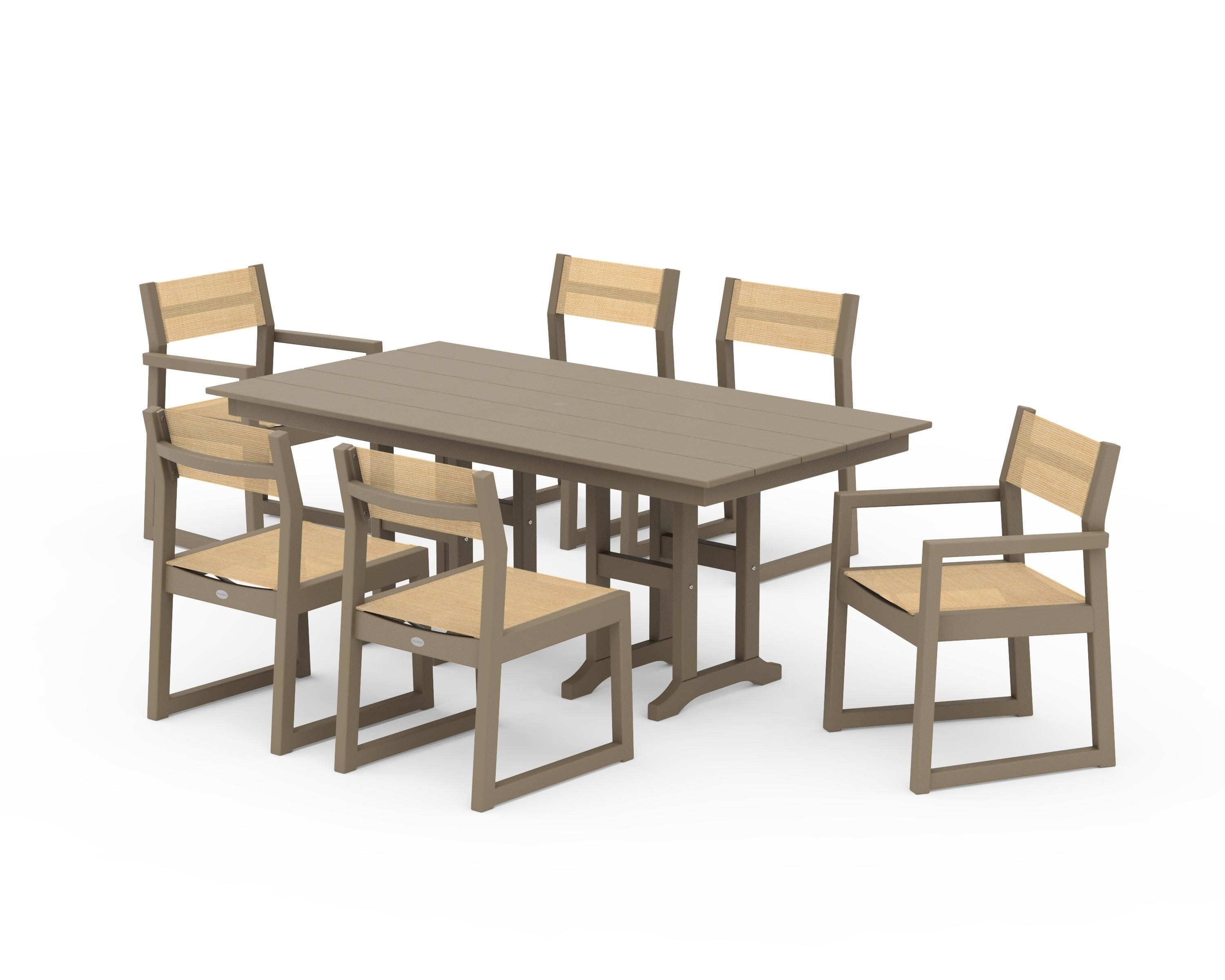 EDGE Sling 7-Piece Farmhouse Dining Set in Vintage Sahara / Dupioni Apricot Sling