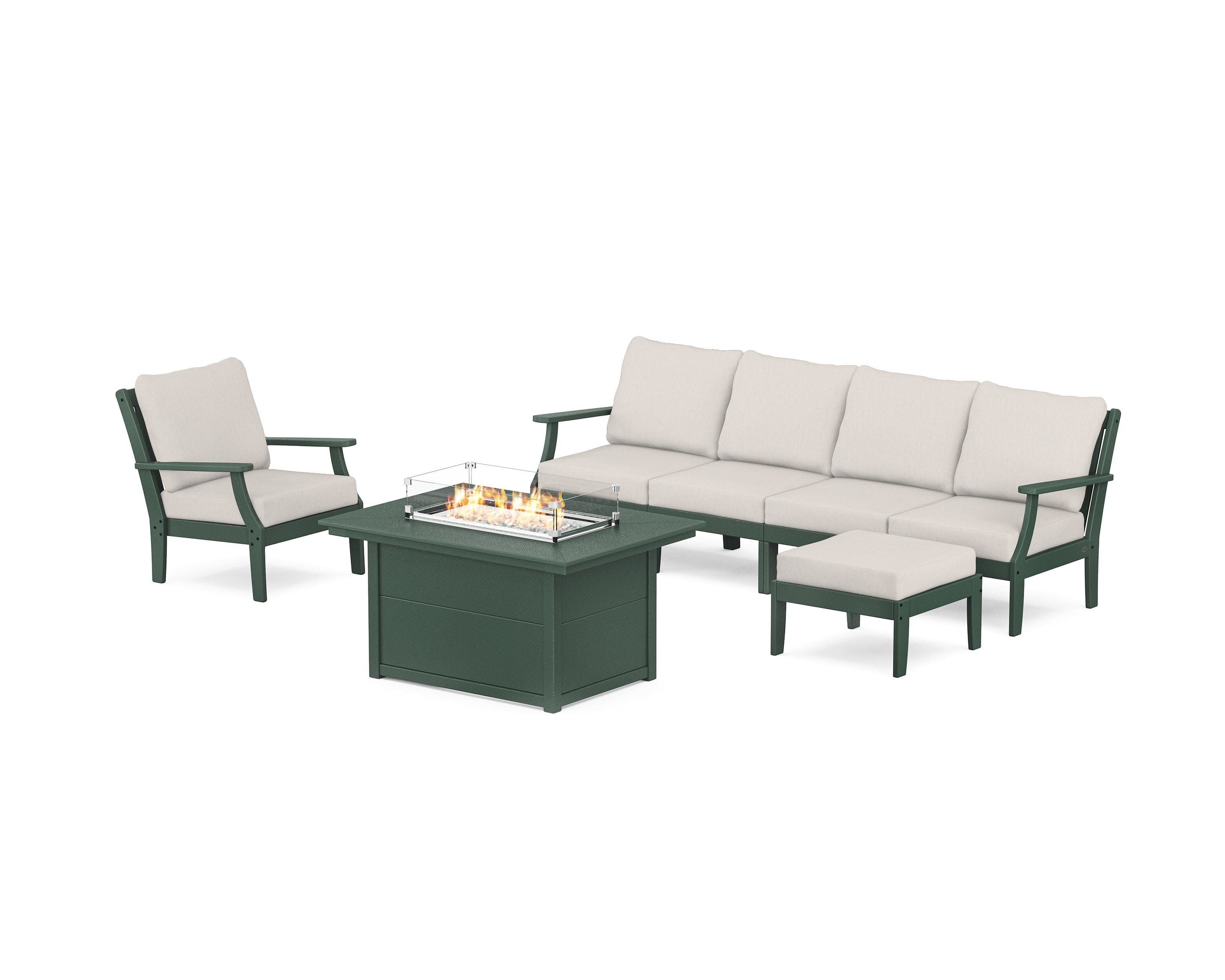 Braxton Sectional Lounge and Fire Pit Set in Green / Cast Ash