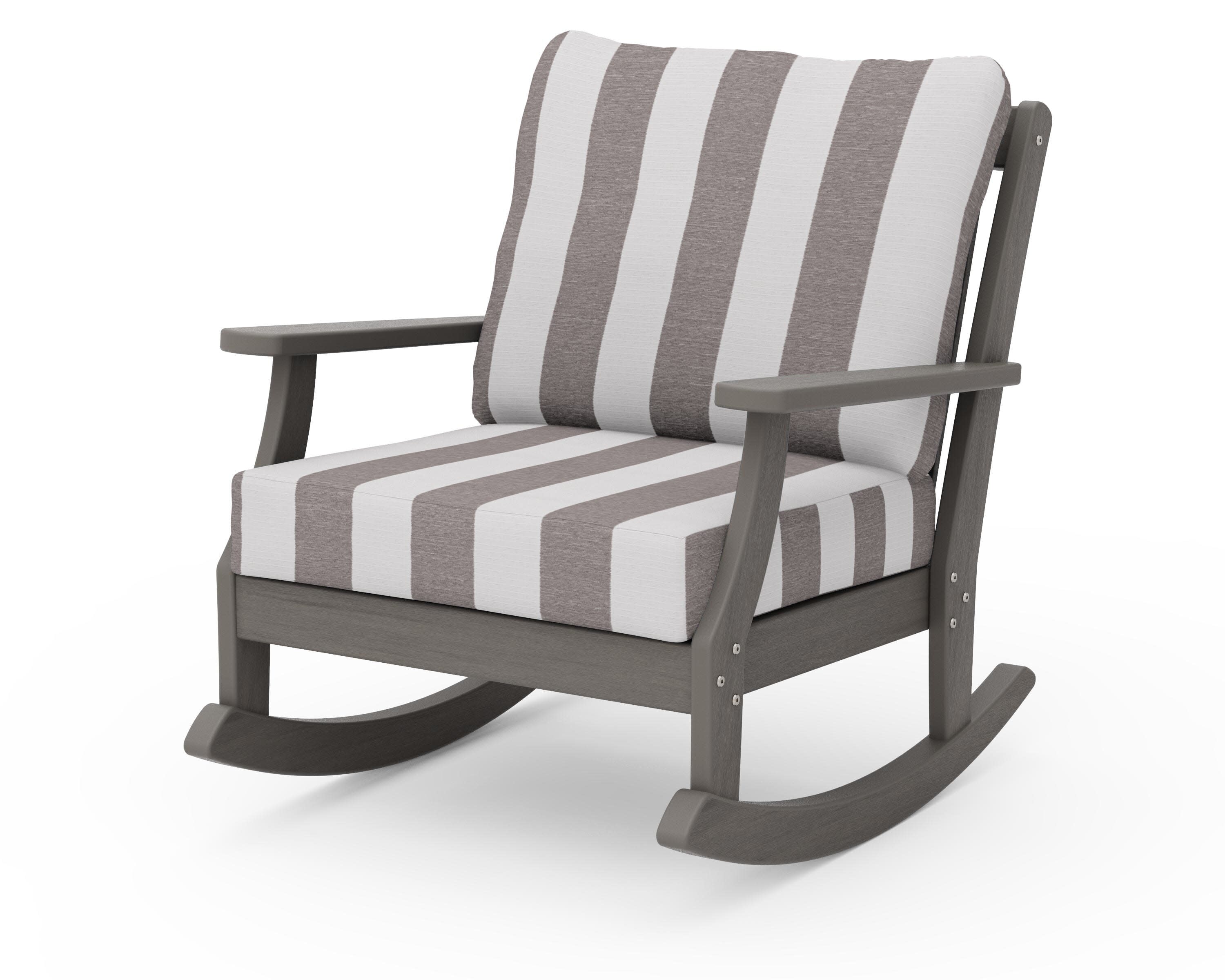 Braxton Deep Seating Rocking Chair in Driftwood / Cabana Stripe Grey Mist