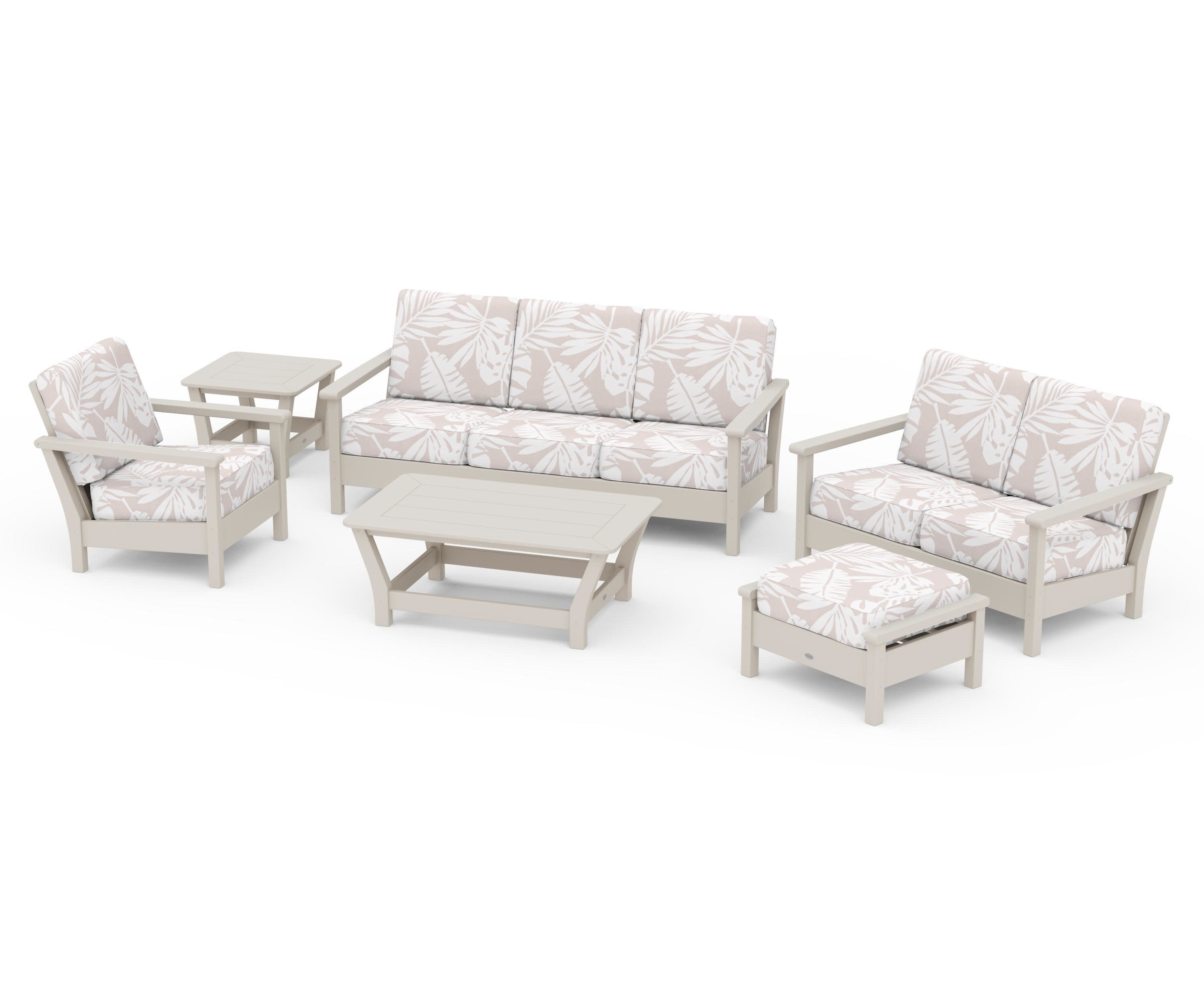 Harbour 6-Piece Outdoor Living Set in Sand / Leaf Dune Burlap