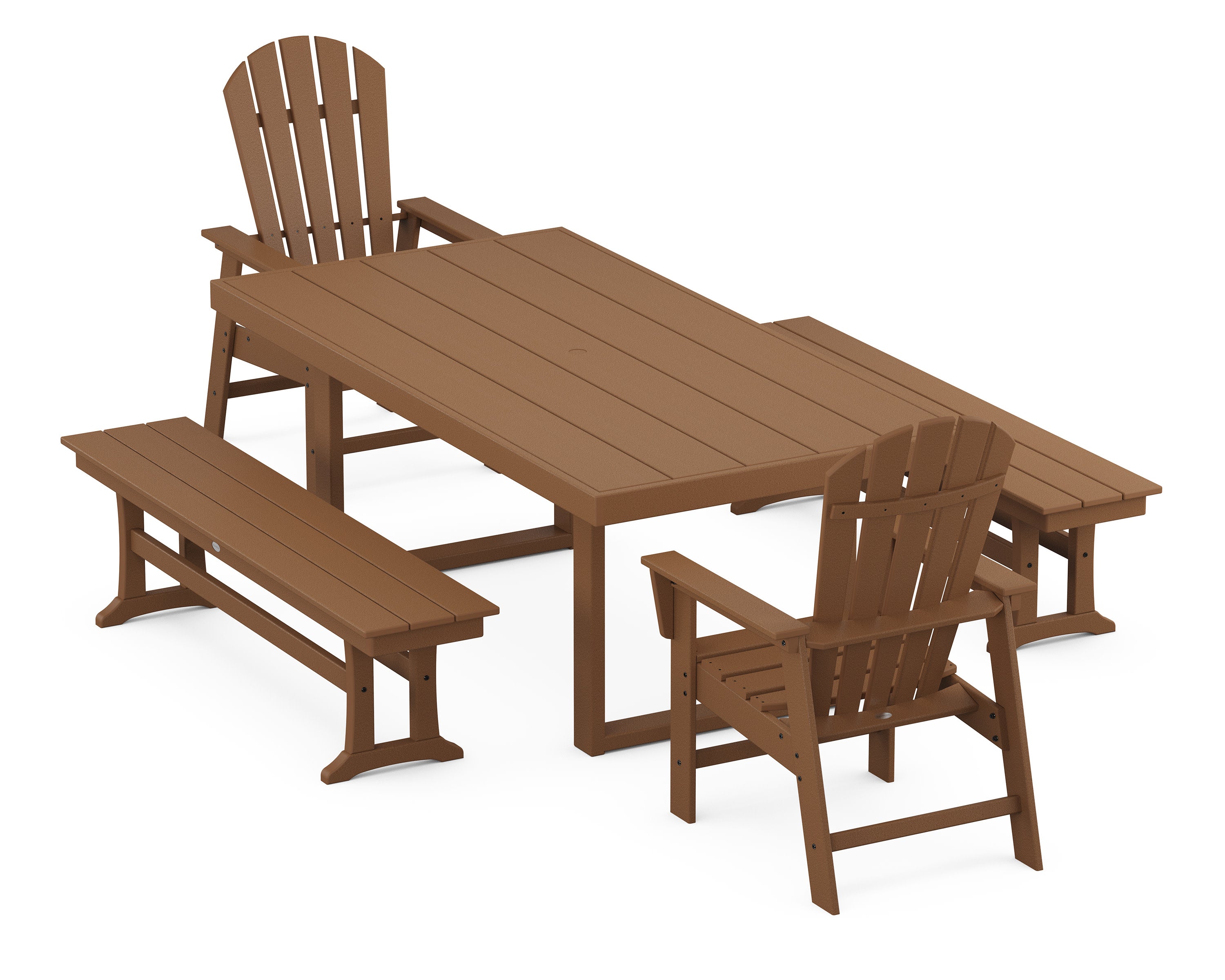 South Beach 5-Piece Dining Set with Benches in Teak
