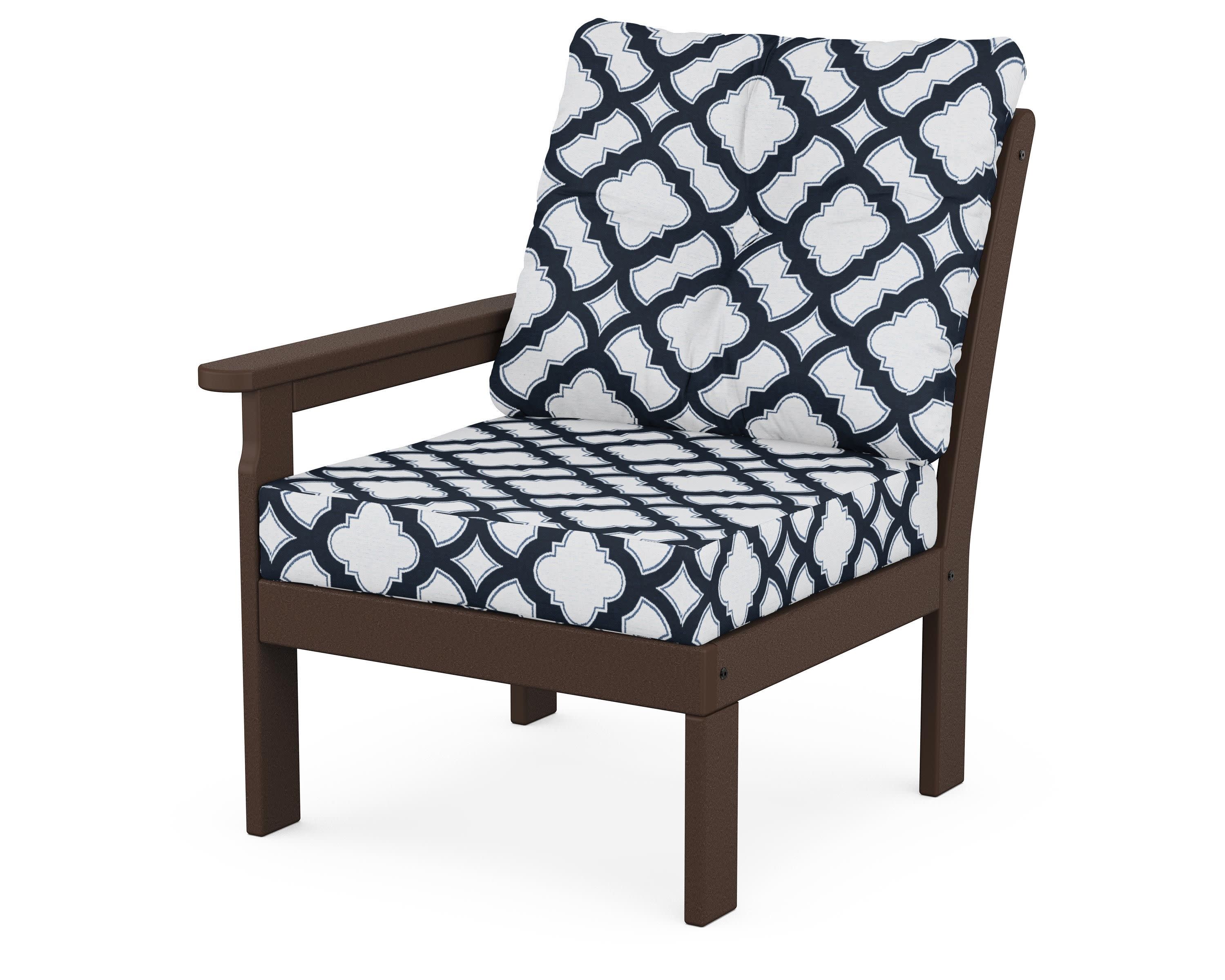 Vineyard Modular Left Arm Chair in Mahogany / Trellis Marine Indigo