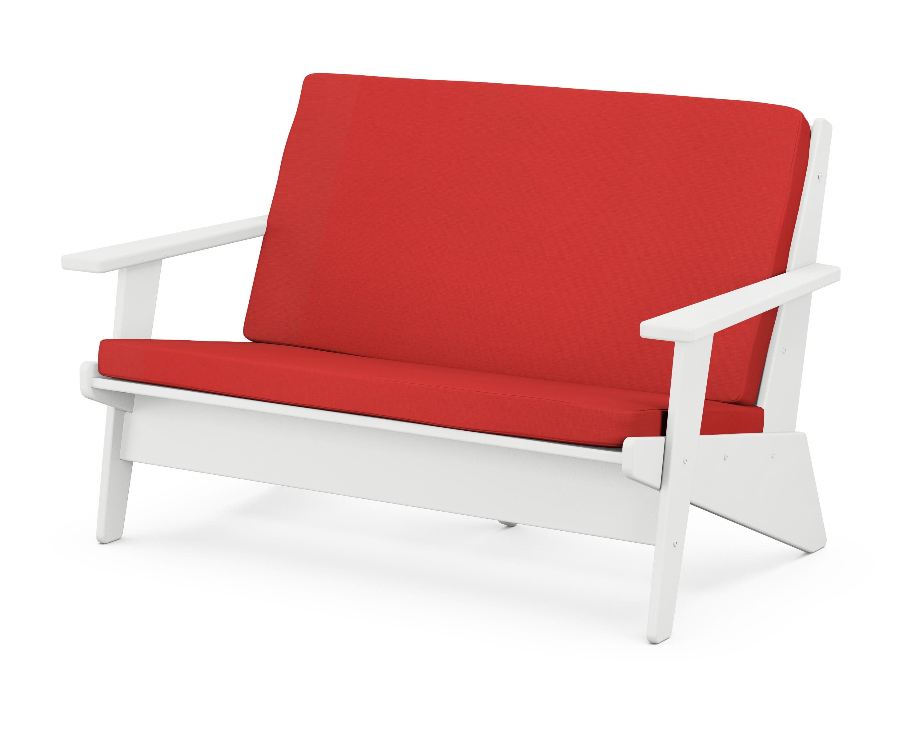 Riviera Modern Lounge Loveseat in White / Crimson Linen