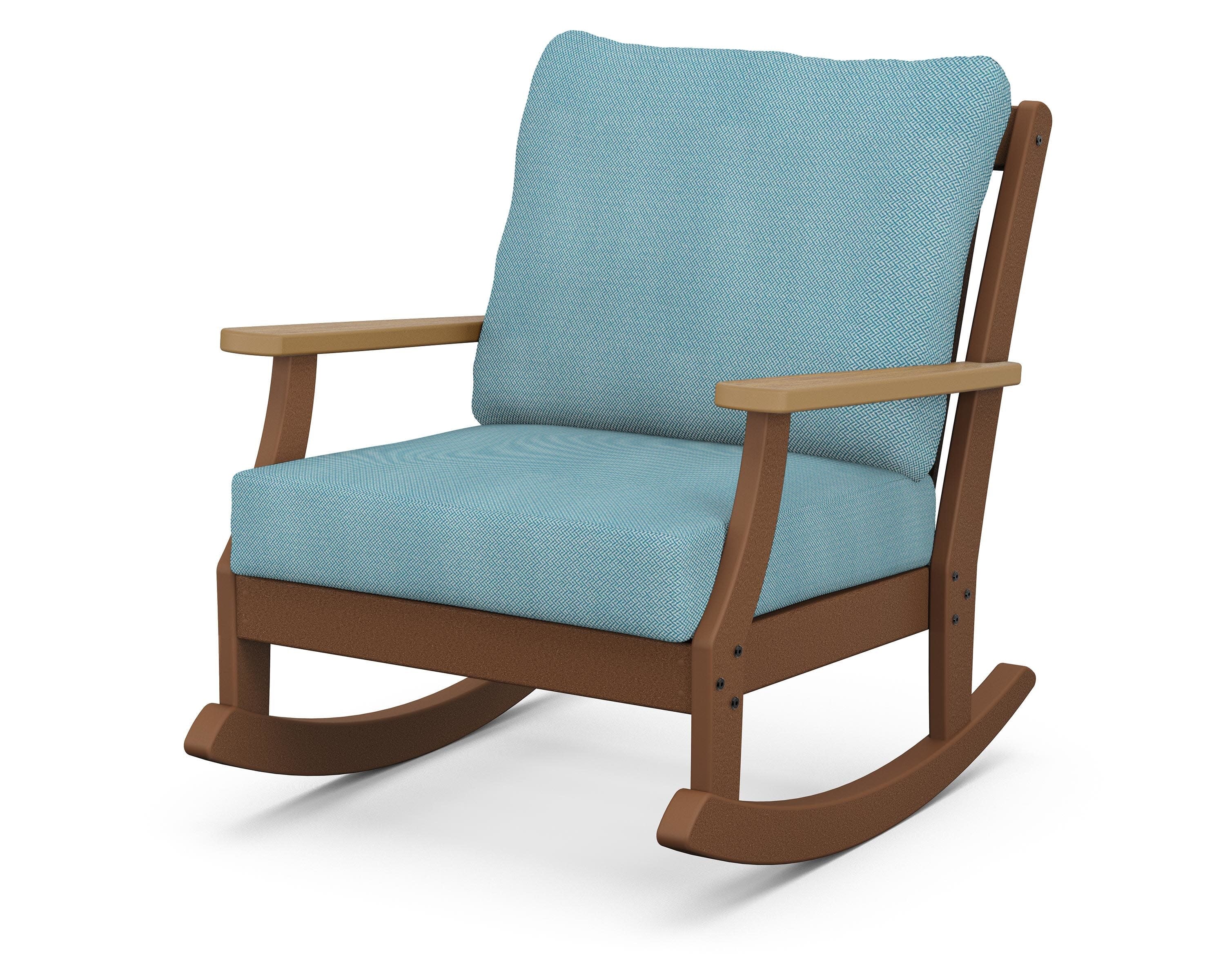 Braxton Deep Seating Rocking Chair in Teak / Natural / Lattice Sky Blue