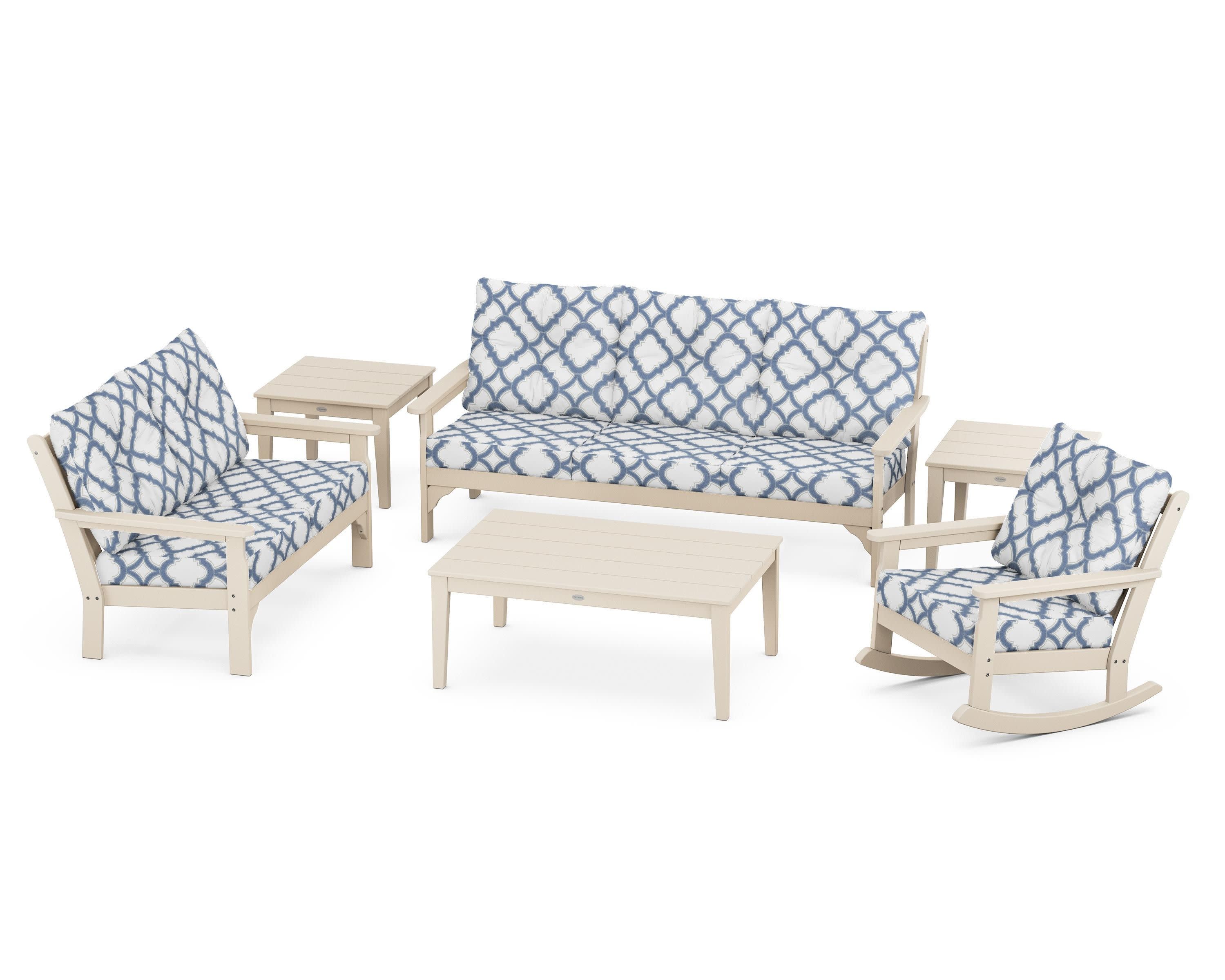 Vineyard 6-Piece Deep Seating Set in Sand / Trellis Sky Blue