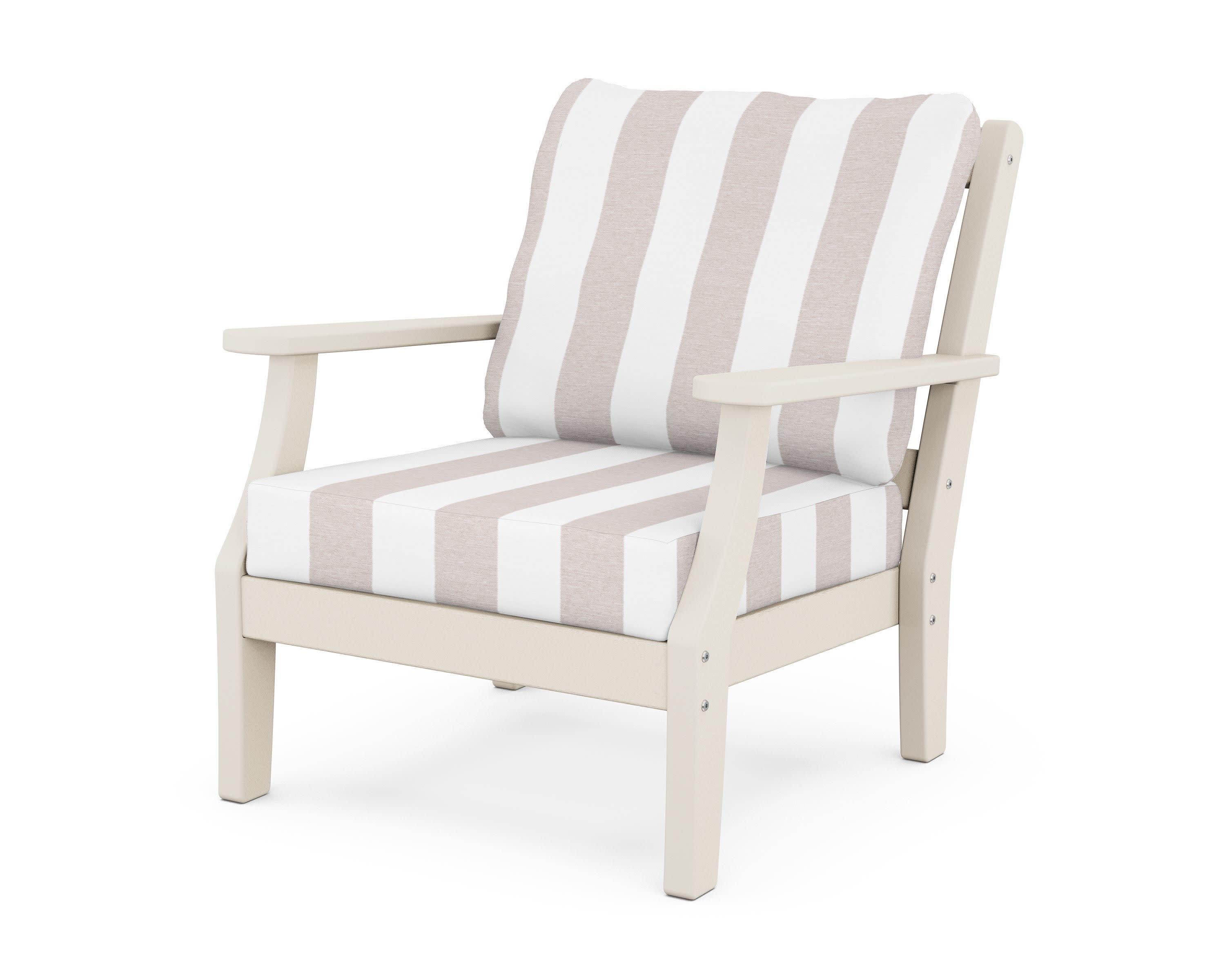 Chinoiserie Deep Seating Chair in Sand / Cabana Stripe Dune Burlap