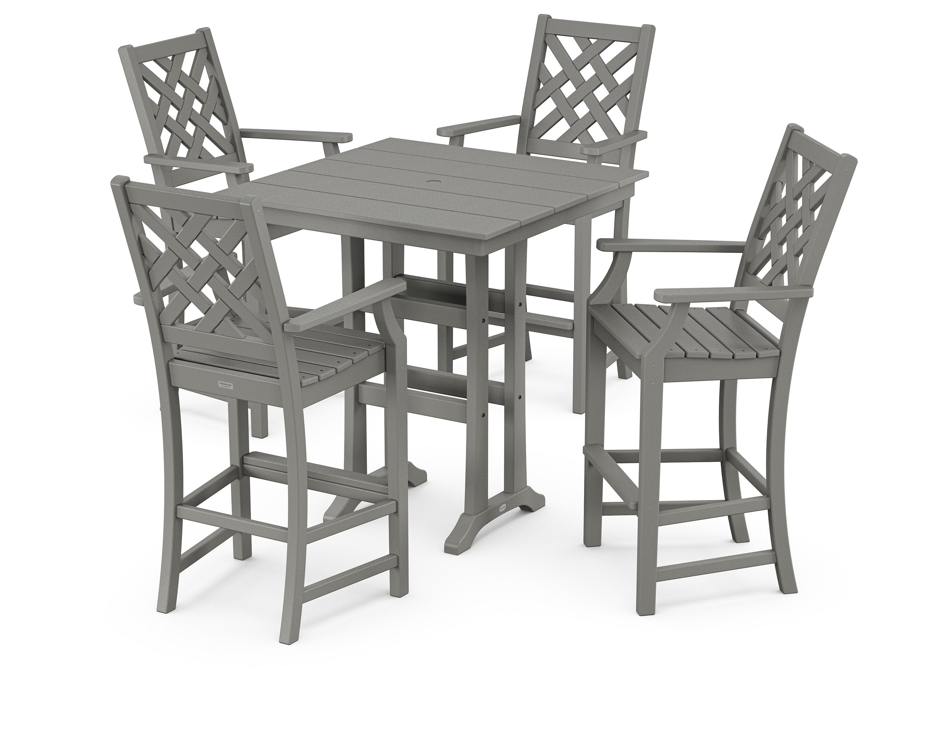 Wovendale 5-Piece Farmhouse Bar Set with Trestle Legs in Slate Grey