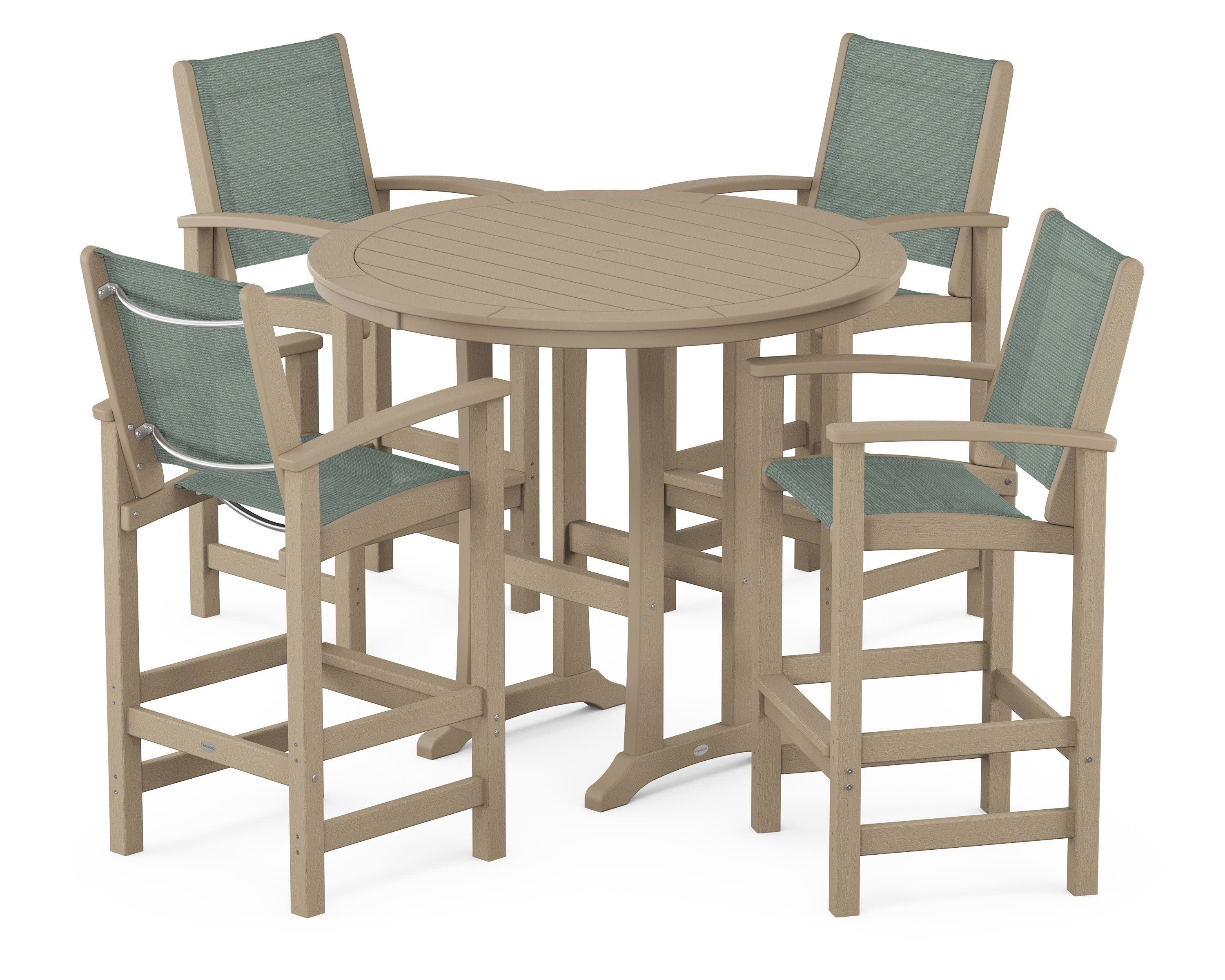 Coastal 5-Piece Nautical Trestle Bar Set in Vintage Sahara / Dupioni Sea Mist Sling