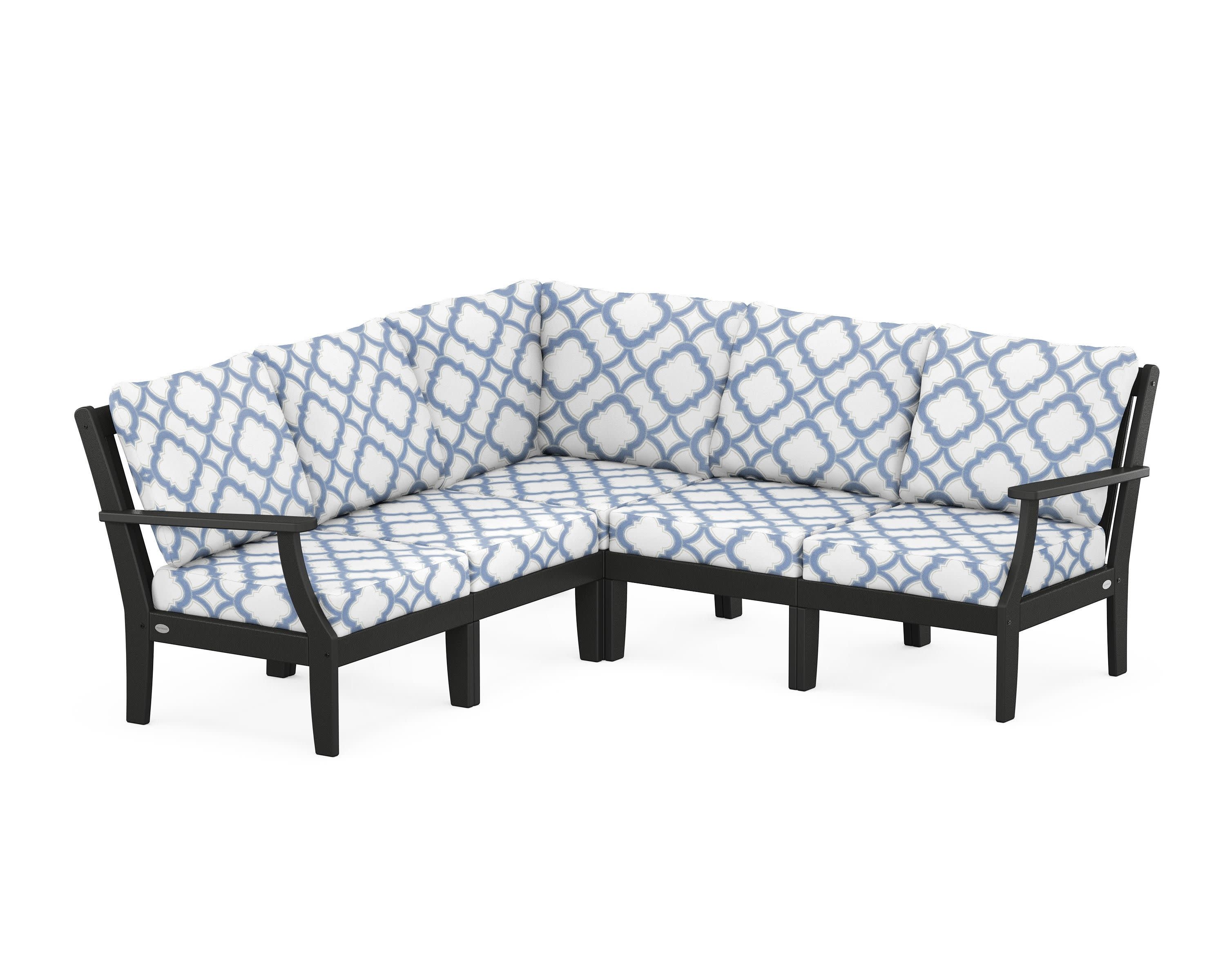 Braxton Modular 5-Piece Deep Seating Set in Black / Trellis Sky Blue