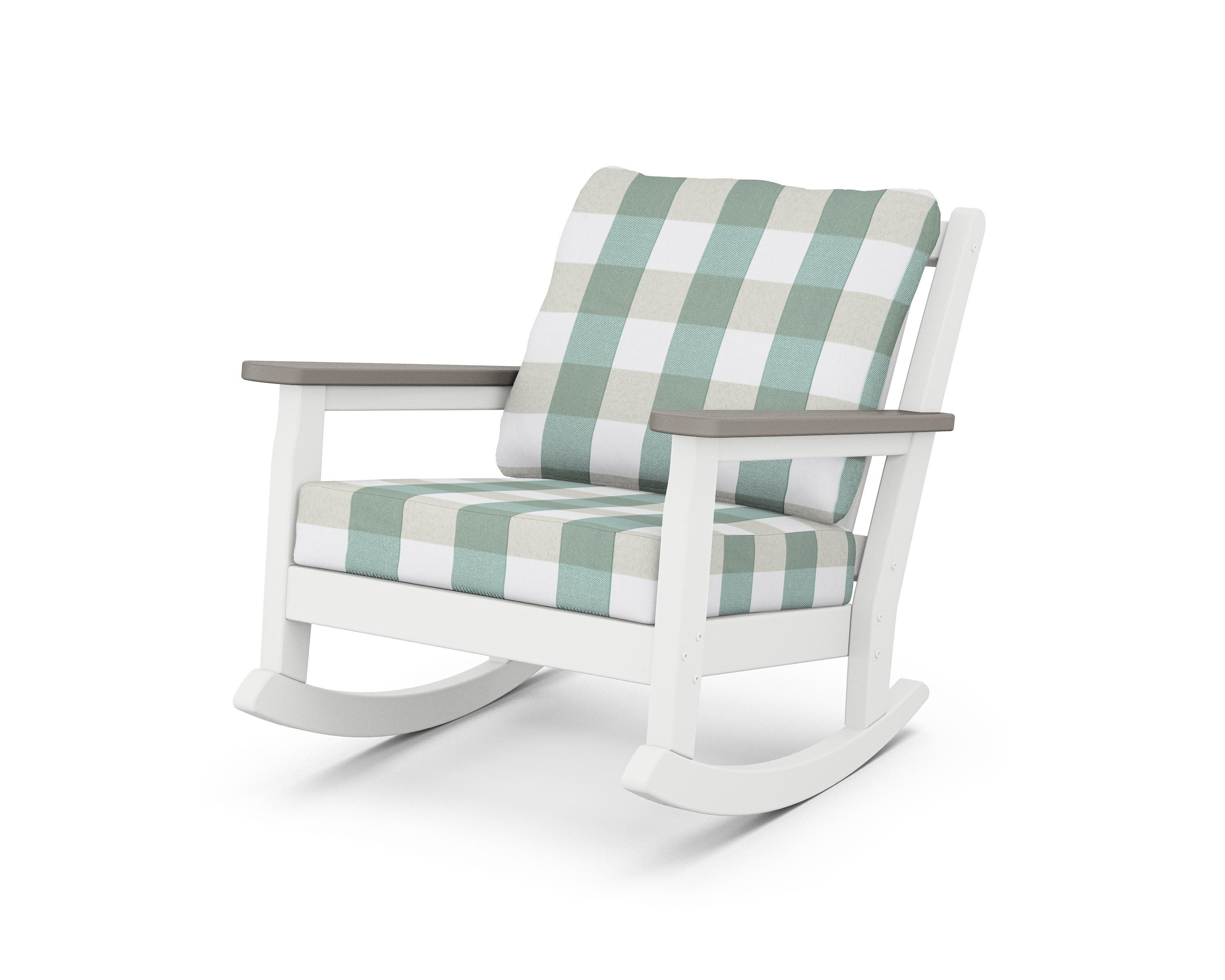 Chippendale Deep Seating Rocking Chair in White / Driftwood / Buffalo Plaid Glacier Spa