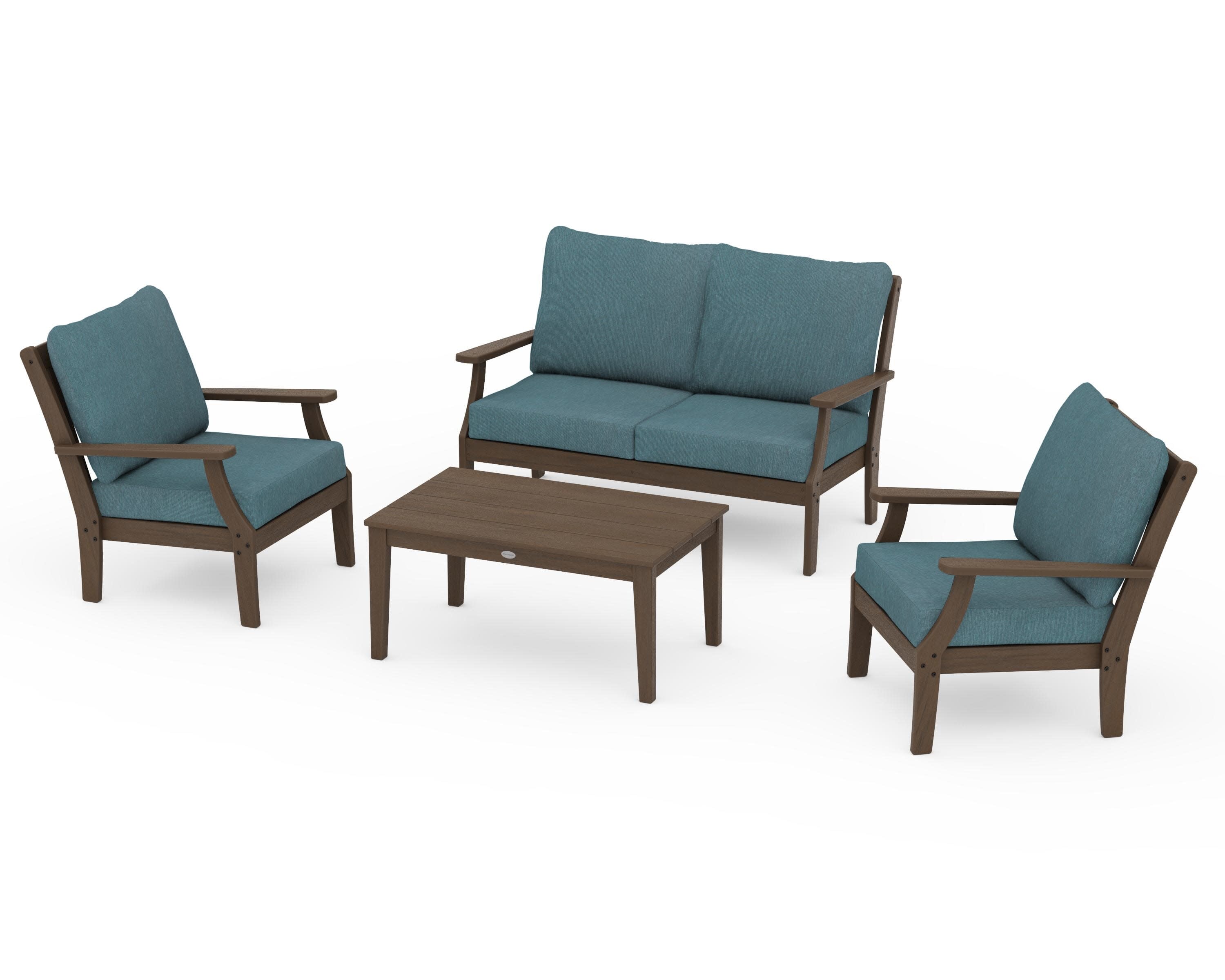 Braxton 4-Piece Deep Seating Chair Set in Kona / Ocean Teal