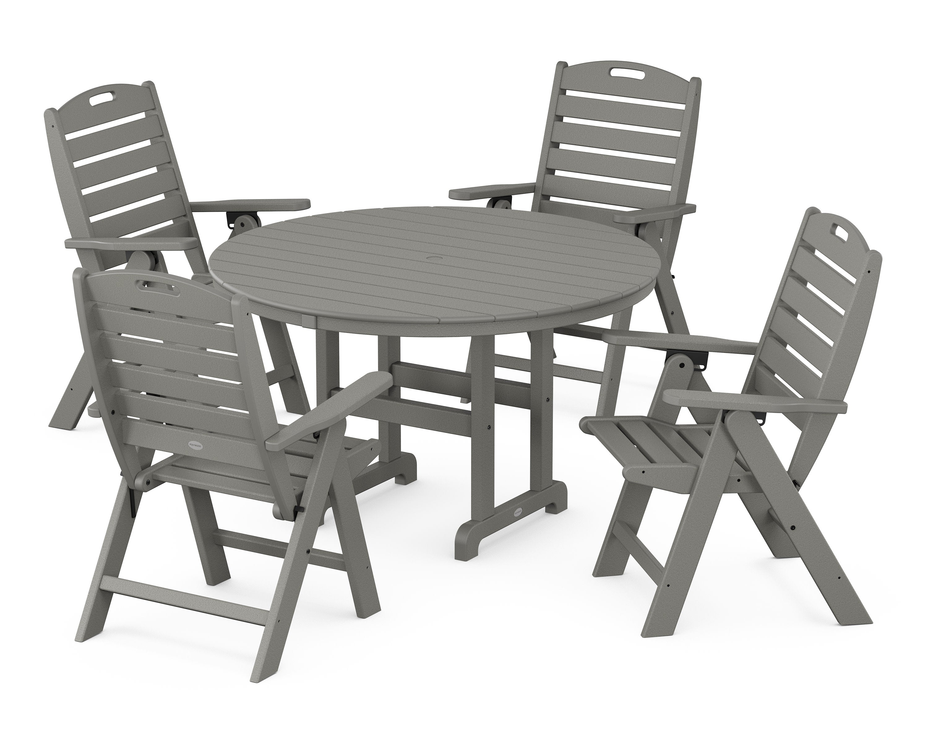 Nautical Folding Chair 5-Piece Round Farmhouse Dining Set in Slate Grey