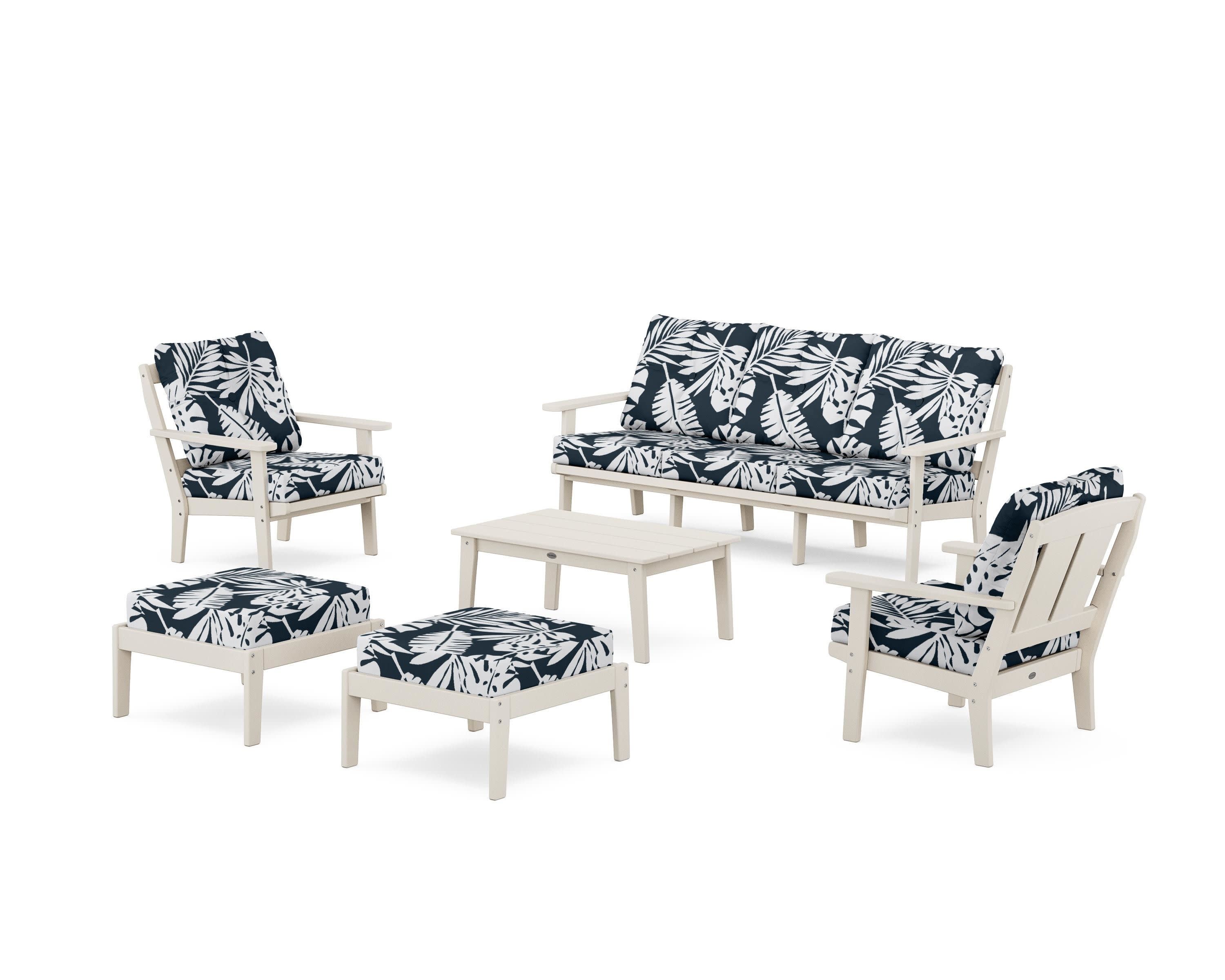 Mission 6-Piece Lounge Sofa Set in Sand / Leaf Marine Indigo