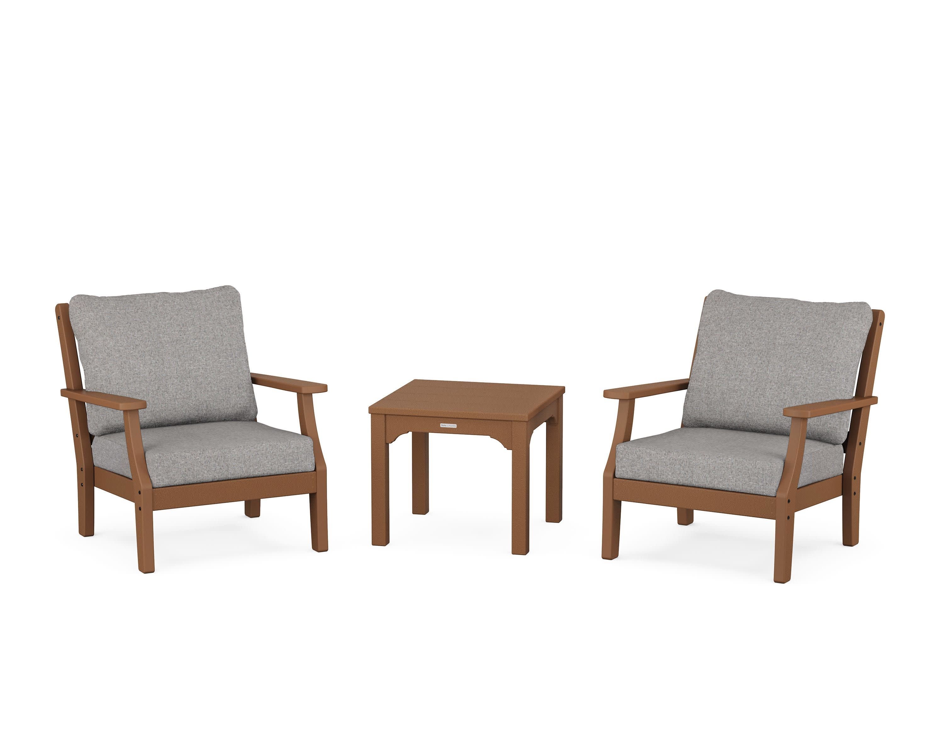 Chinoiserie 3-Piece Deep Seating Set in Teak / Grey Mist